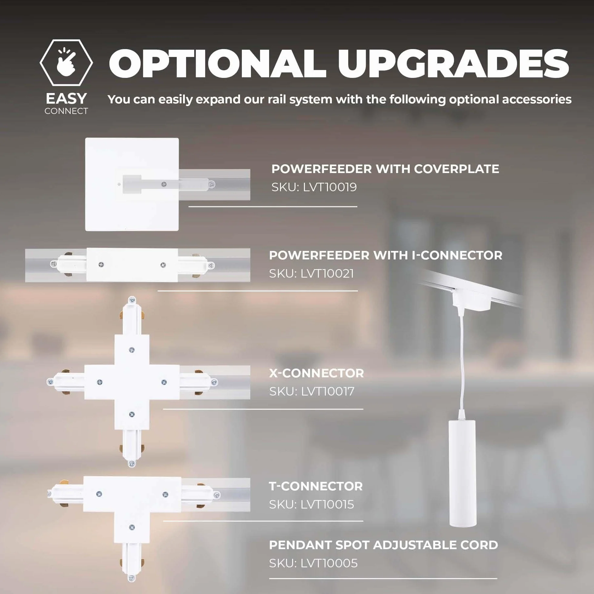 Ledvion Sistema de rieles iluminacion 2m Carril Monofasico Blanco 4x Foco techo Orientable GU10