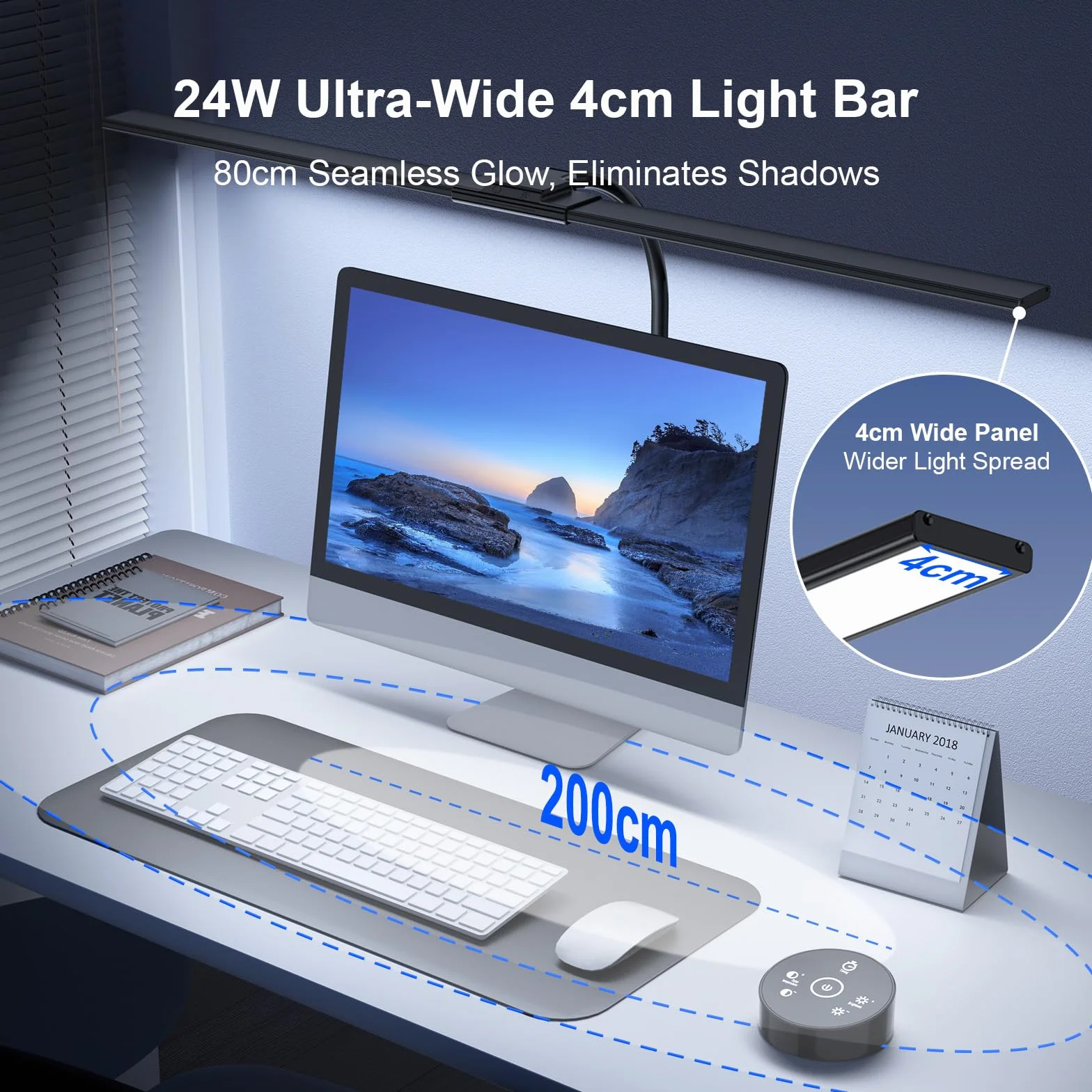 Lampara de Escritorio LED 24W 1500LM 80CM Flexo con Control Remoto Puerto USB Negro