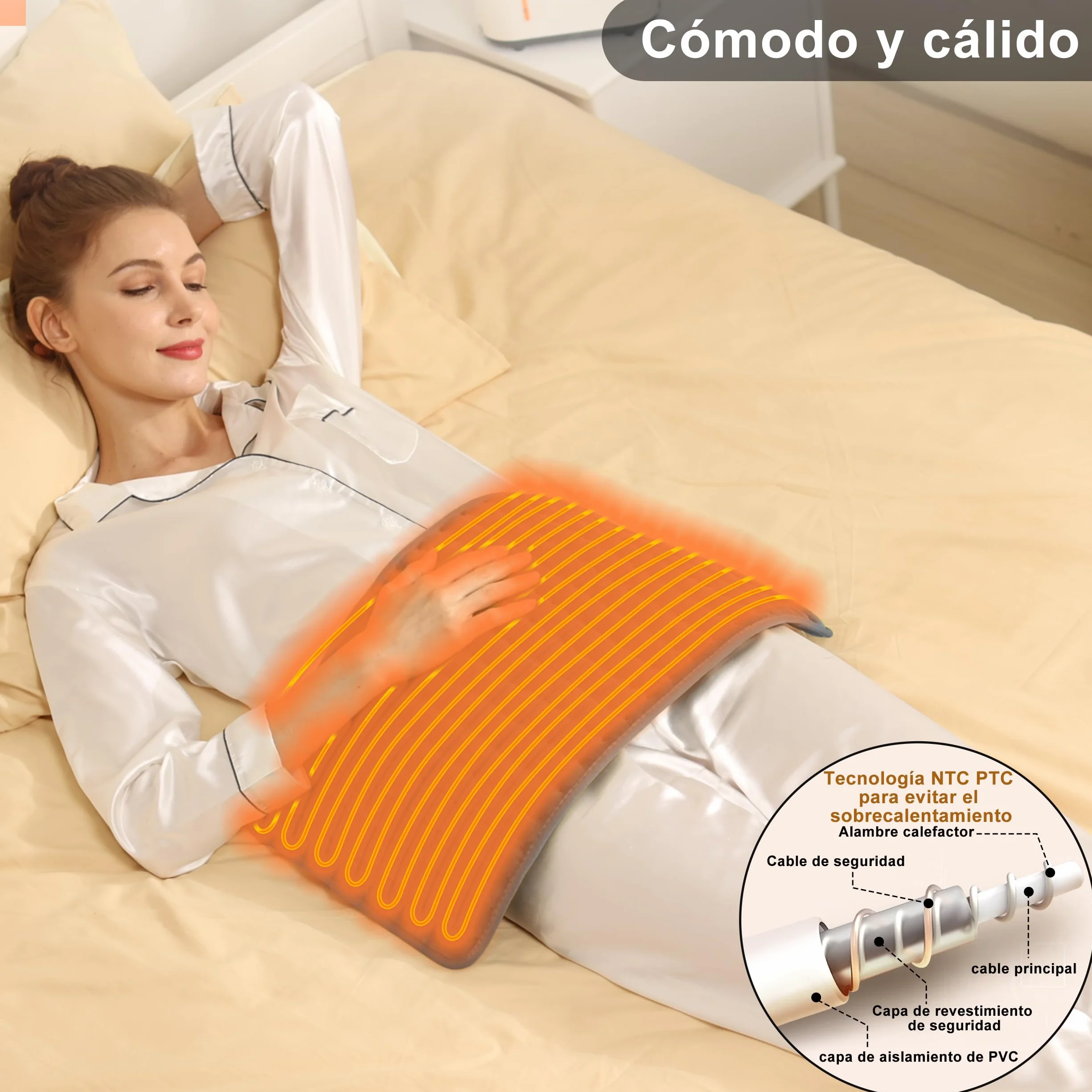 Manta Eléctrica Lumbar 30x60 cm Apagado Automático Franela Suave Gris Oscuro
