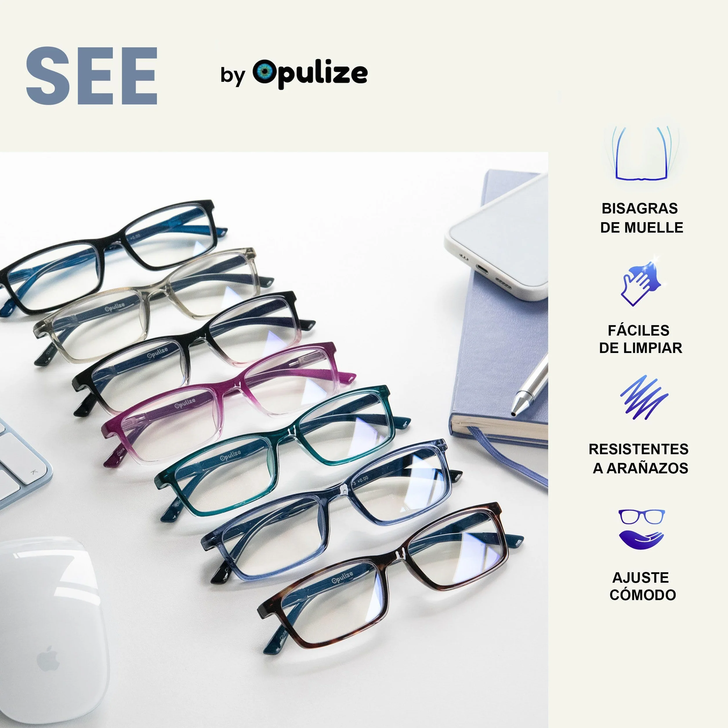 OPULIZE Gafas Lectura Filtro Luz Azul x3 +2.50 Antirreflejante Bisagras de Resorte