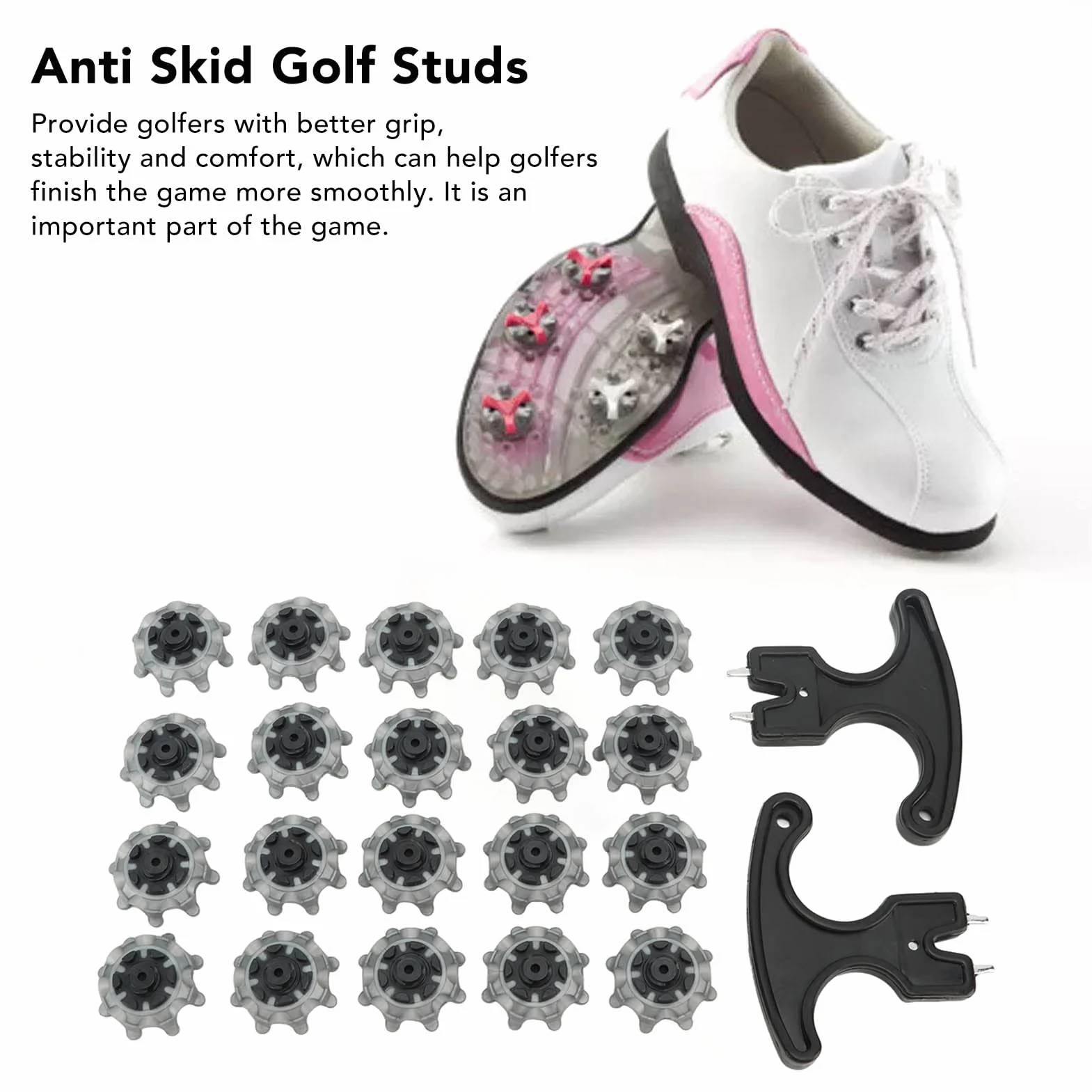 Drfeify Clavos para Zapatos de Golf, 20 Piezas Diseño Antideslizante, Repuestos de Tacos Resistentes con Extractor Incluido para Golfistas en Campos de Hierba y Suelos Duros