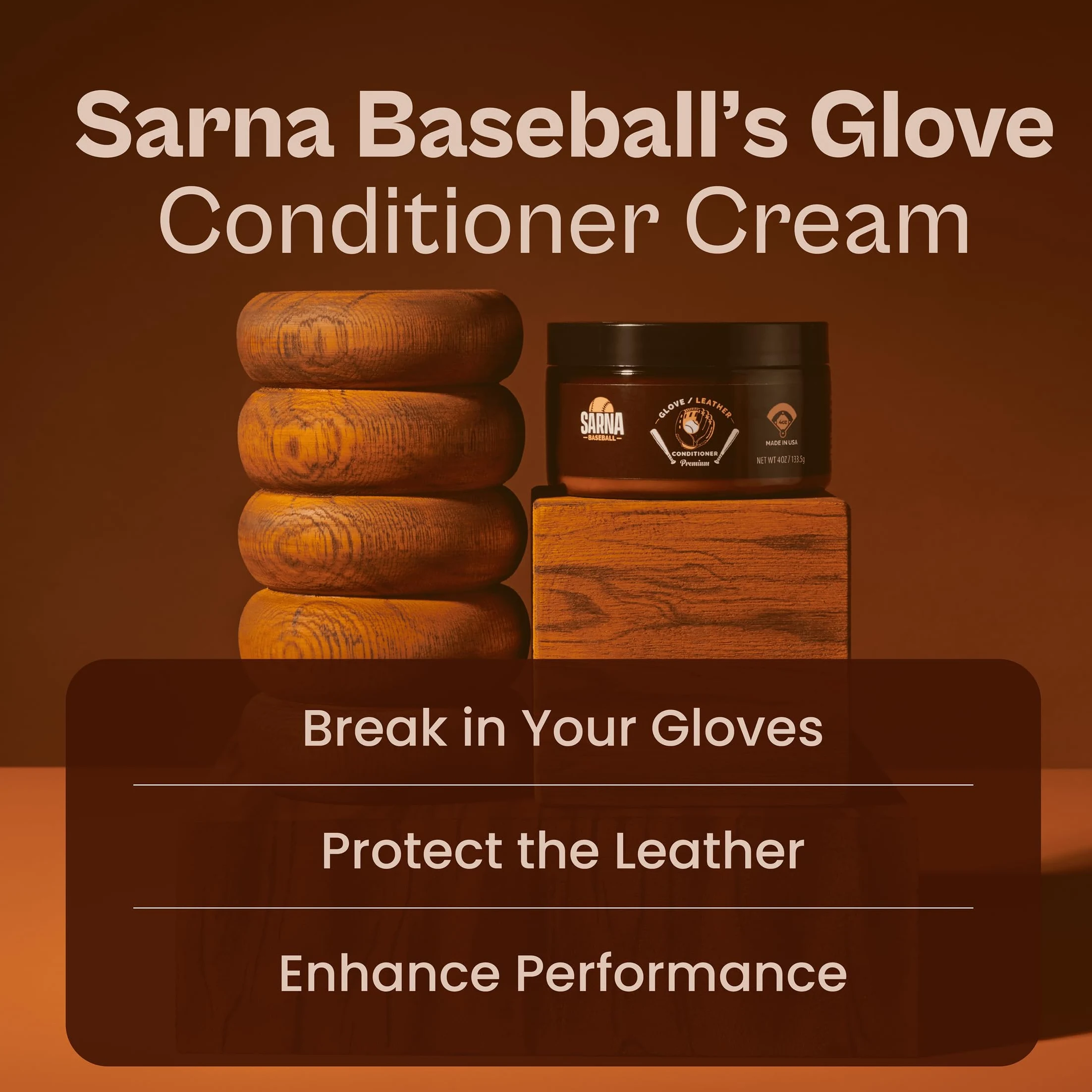 Sarna - Acondicionador de guantes de béisbol - Acondicionador de cuero - Uso en guantes de béisbol, guantes de softbol y otros equipos deportivos de cuero (4 onzas) - Hecho en Estados Unidos