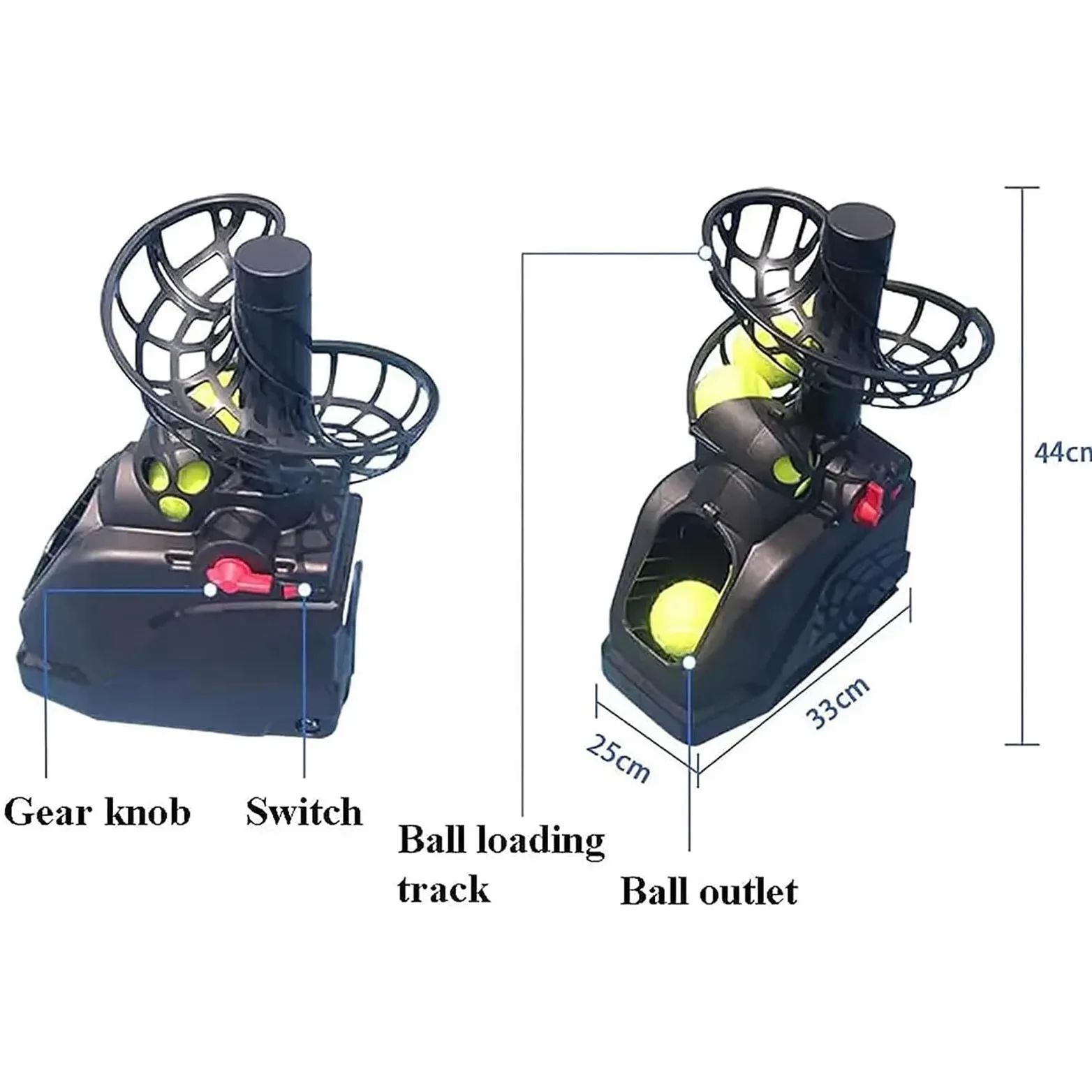 Máquina de pelotas de tenis Lanzador 30 pelotas 4 niveles ajustables 2 métodos de alimentación