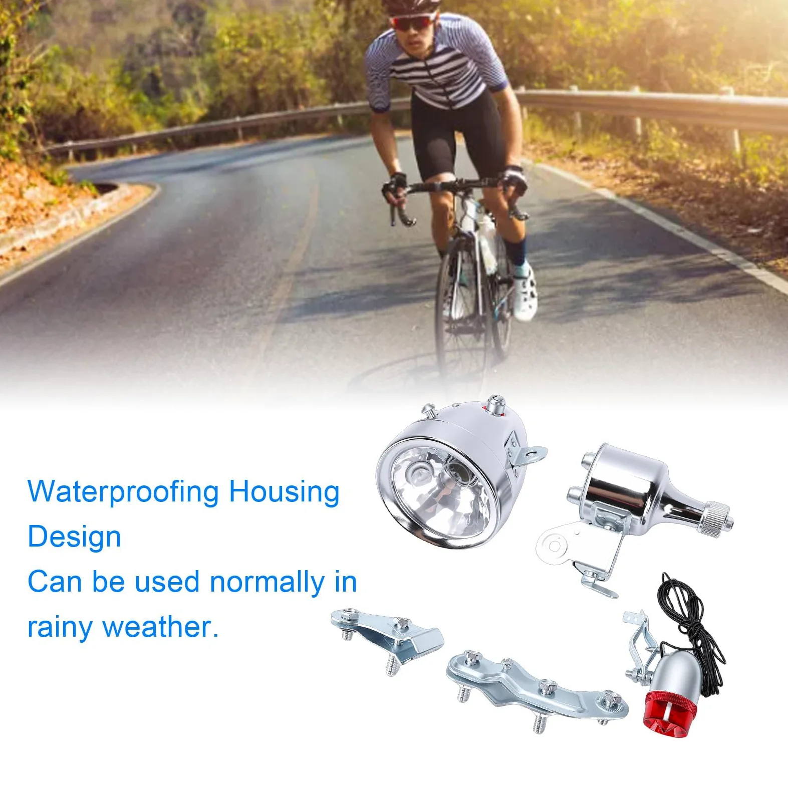 VBESTLIFE Kit de Luces Generadoras para Bicicleta, 12V, 6W, con Carcasa Metálica Resistente Al Agua, Juego de Luces Delanteras y Traseras para Entusiastas de Las Bicicletas Clásicas