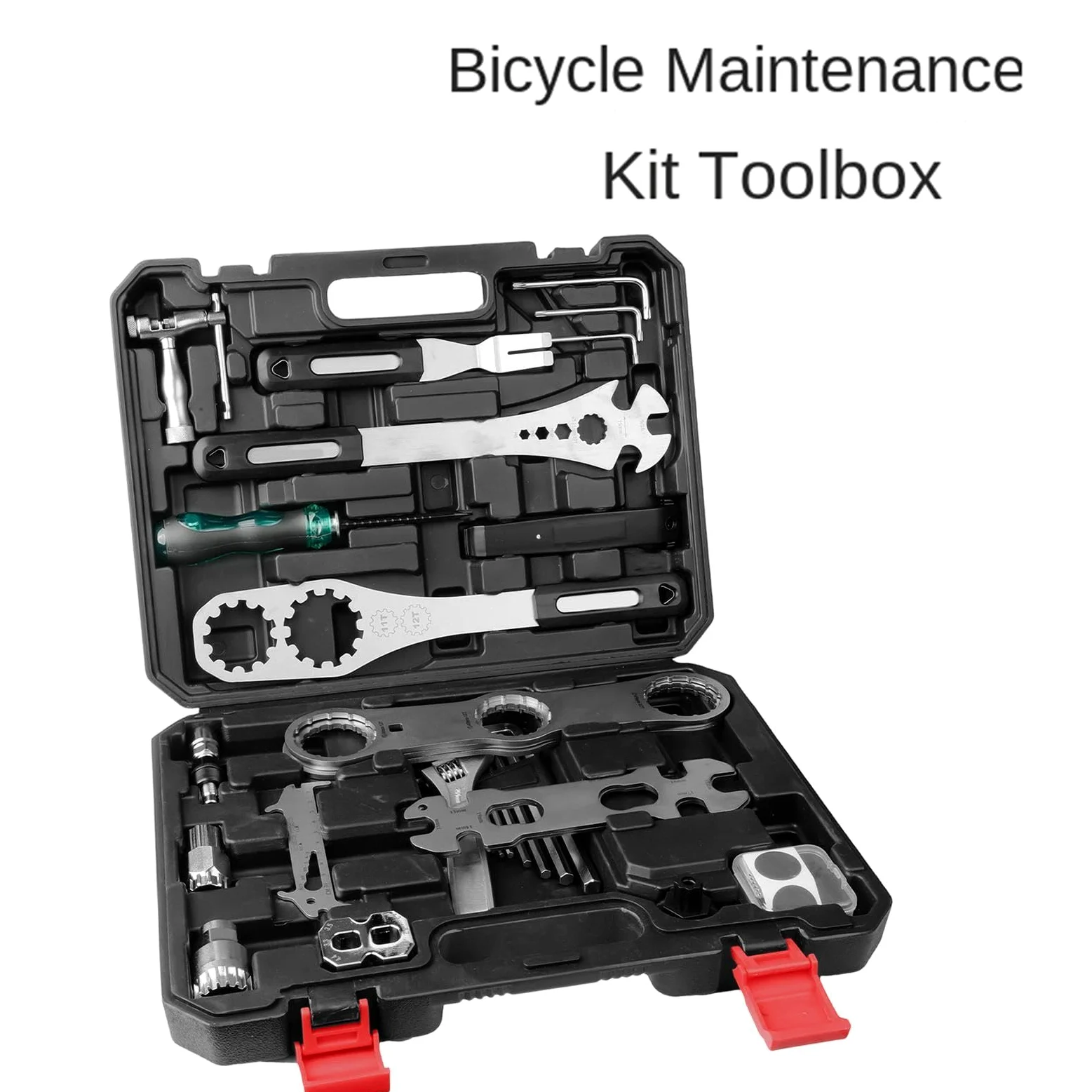 Kit de herramientas para bicicleta de montaña Llave resistente con estuche | Kit de reparación para bicicletas para cadena, freno, neumático, sillín, y para en casa, taller y garaje