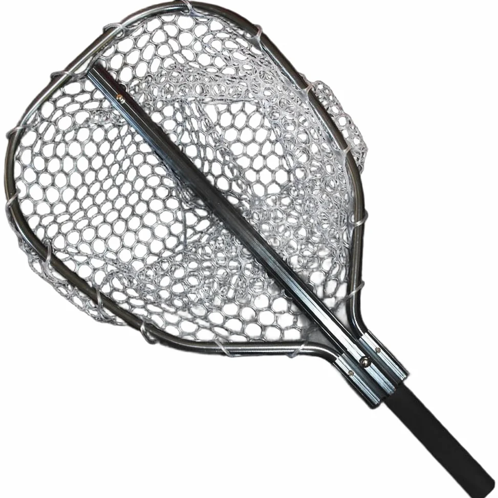 Red de pesca telescópica de aleación de aluminio, malla ligera de PVC para una captura suave, mango antideslizante para pesca gruesa y cerilla para sesiones, color gris