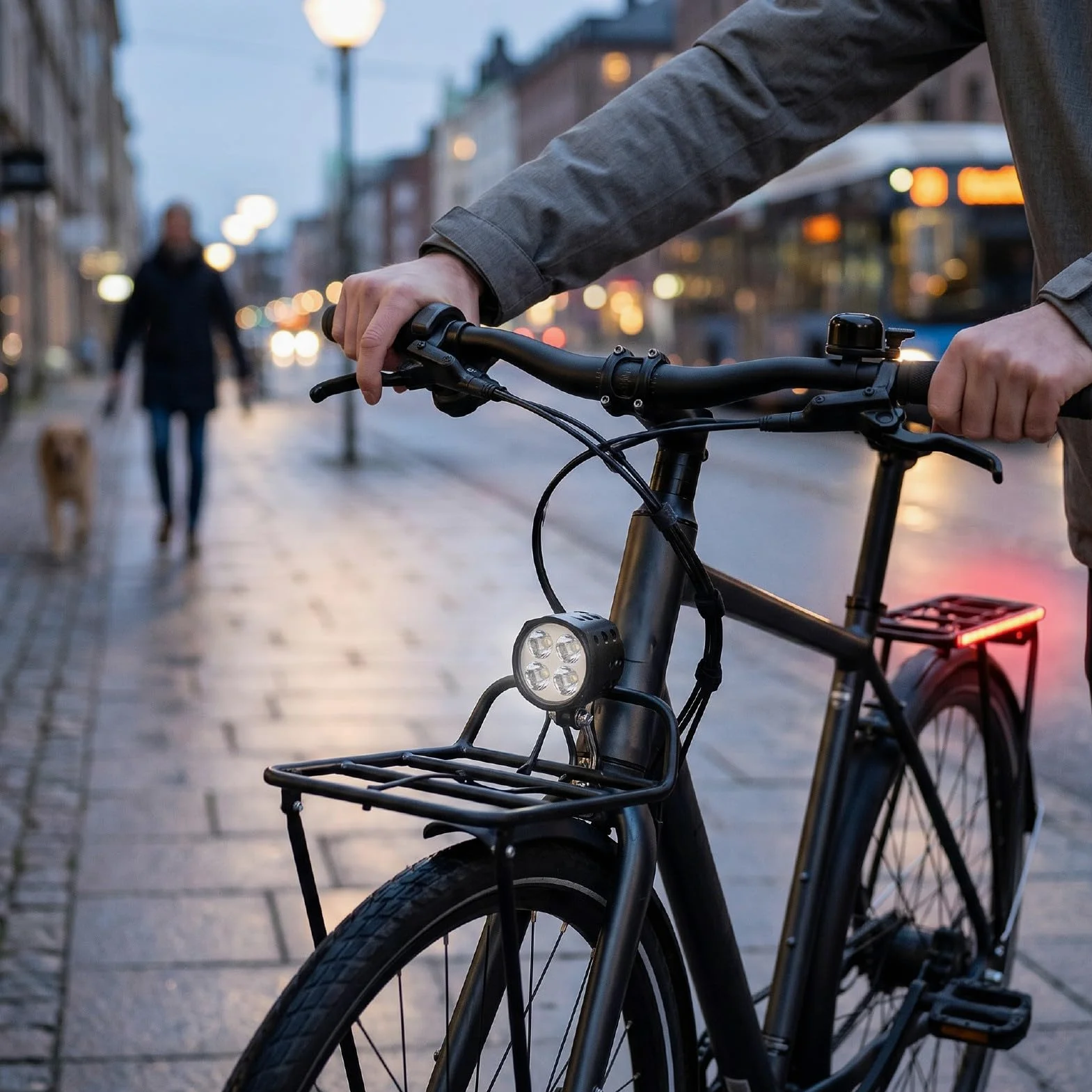 Luocute Juego de Luces para Bicicleta Eléctrica, Faro LED de 400 Lúmenes con Bocina, Luz Trasera con Señal de, Interruptor de Control del Manillar para Accesorios de Bicicleta
