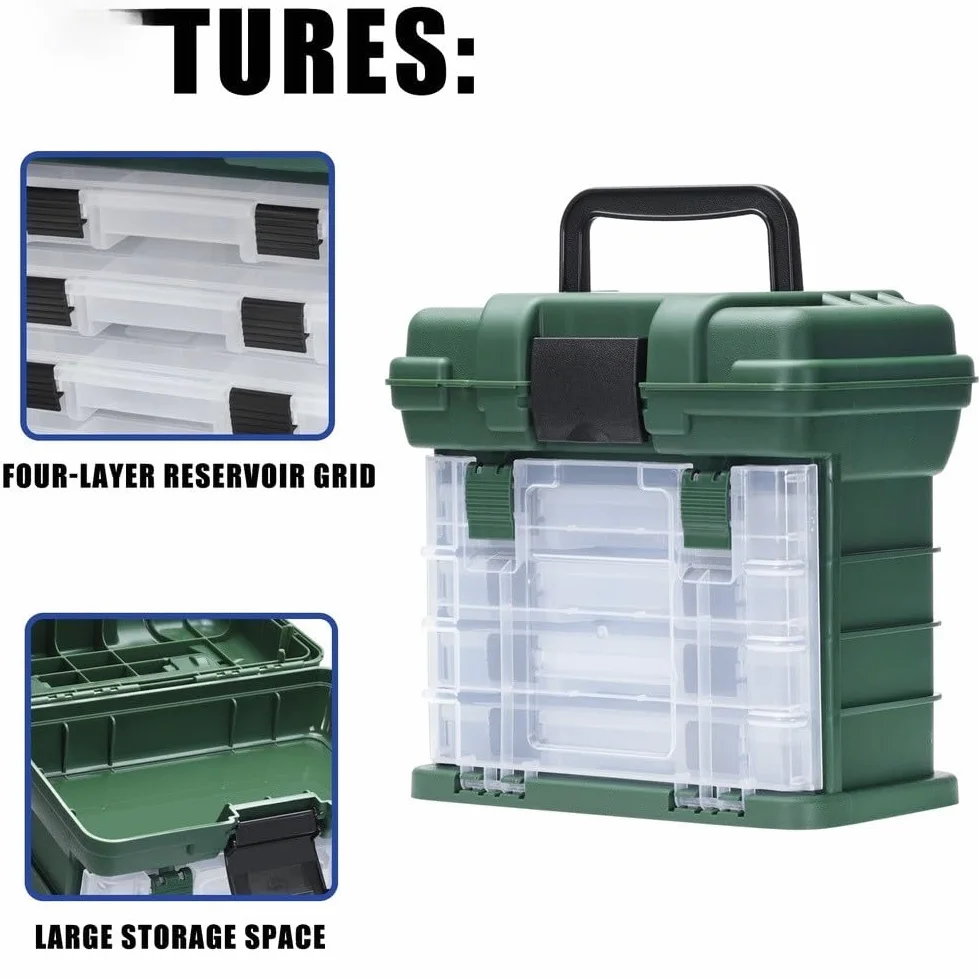 Caja de aparejos de pesca con cajones multicompartimentos, organizador de almacenamiento impermeable de polipropileno para señuelos, ganchos y herramientas, funda portátil para viajes al aire