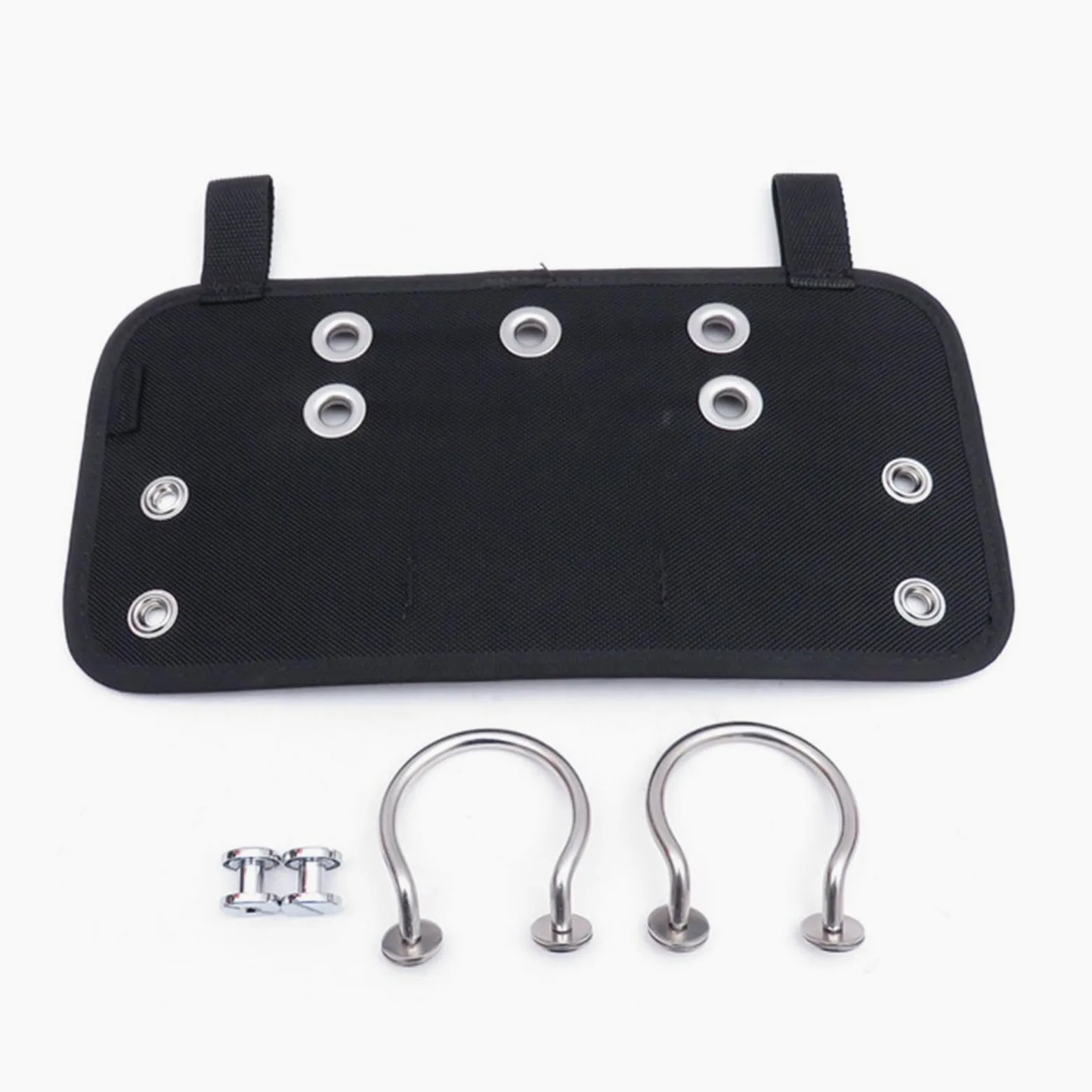 Placa de Culata Lateral de Acero Inoxidable para Buceo técnico. Fijación fiable. Asas robustas. Compatible con Correas Entrepierna Cualquier tamaño. Placa Culata Lateral para Chaleco