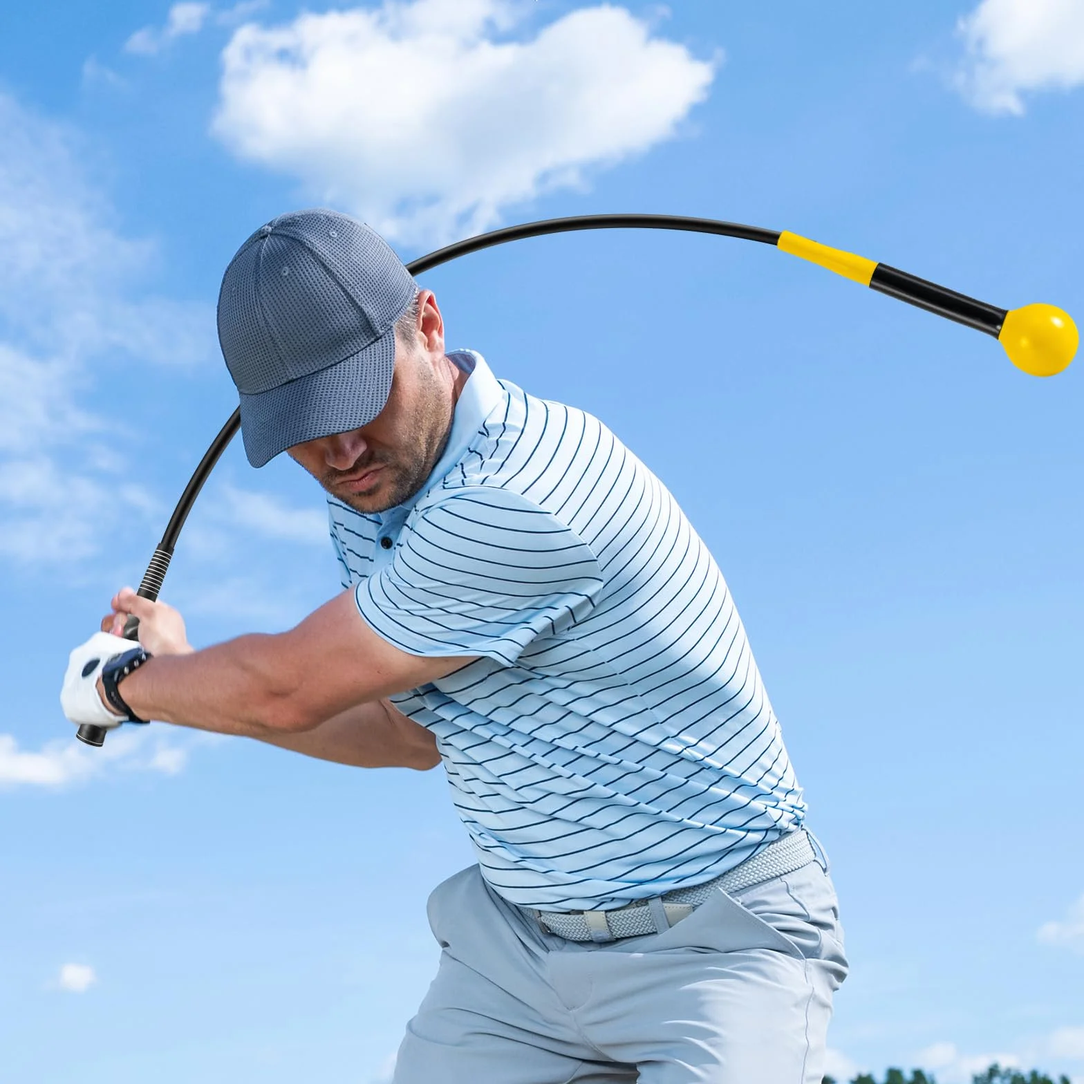 COSTWAY Ayuda para Entrenamiento del Swing de Golf, Palo de Práctica con Cabeza Pesada