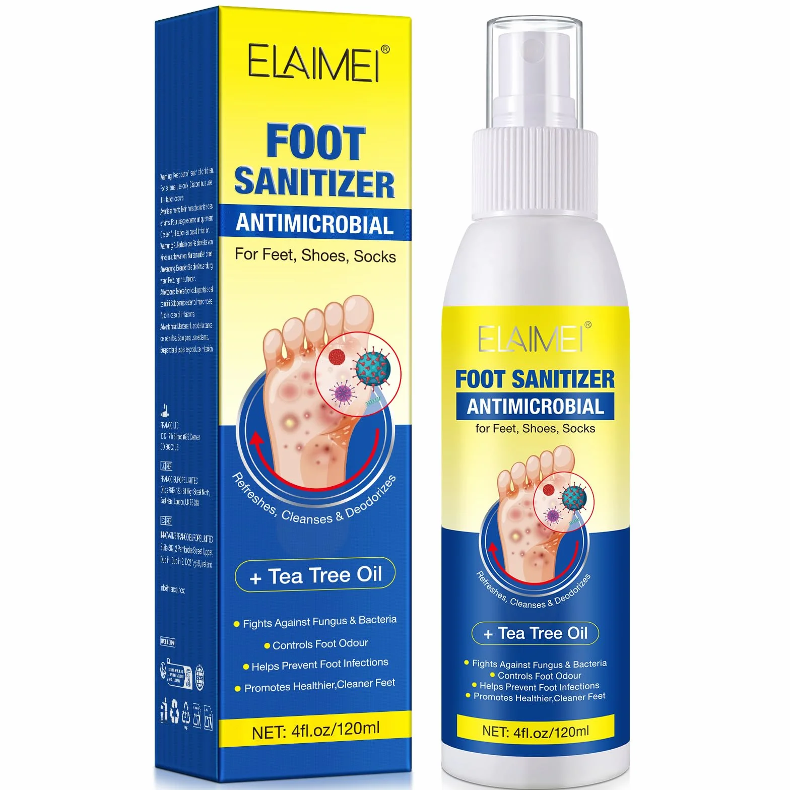 Spray Para Pies Aceite De Árbol De Té Prevención Pie De Atleta Alivia Picazón Protege Olores 120ml