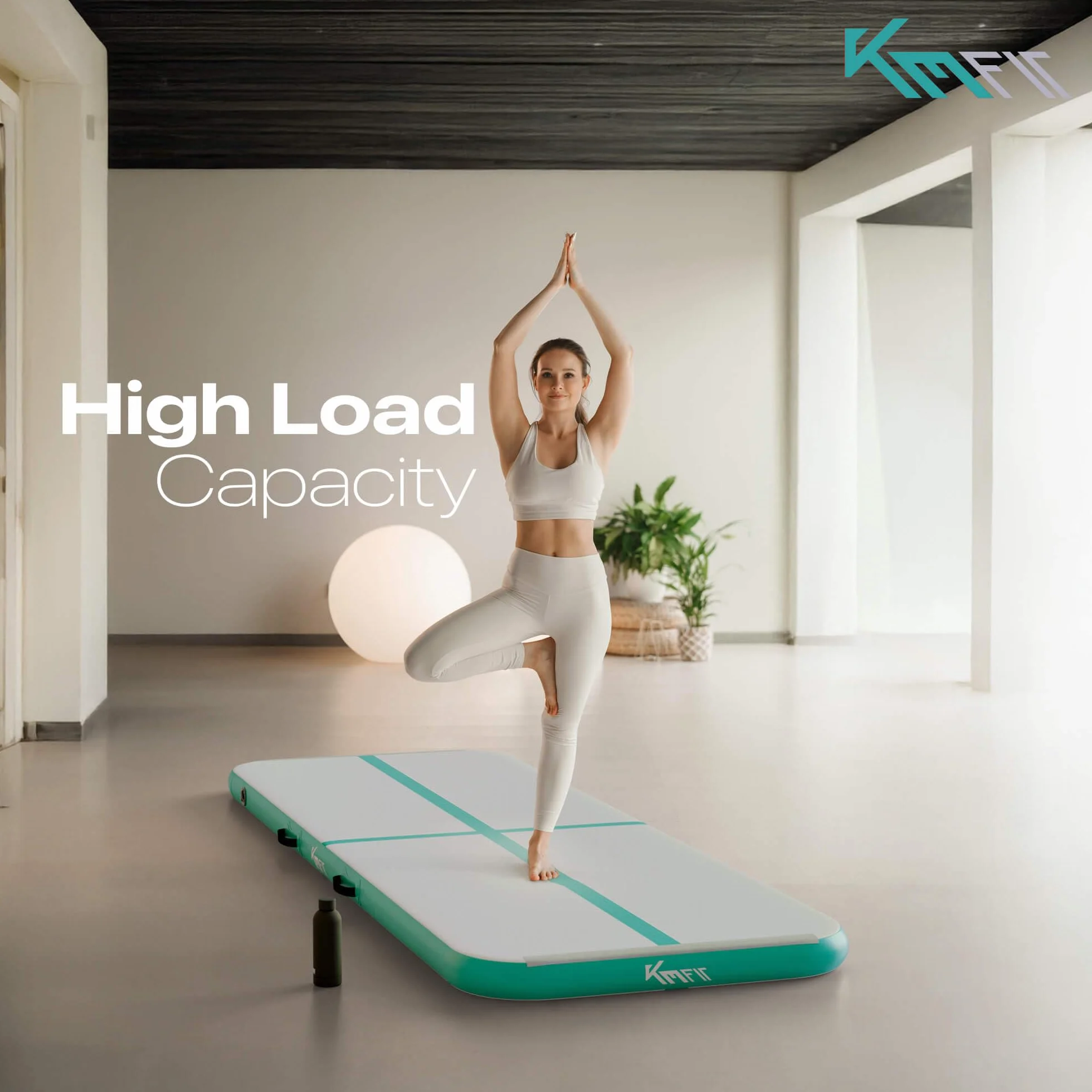 KM Fit Esterilla inflable para fitness, 3 m, con bolsa, bomba eléctrica y parches, resistente UV