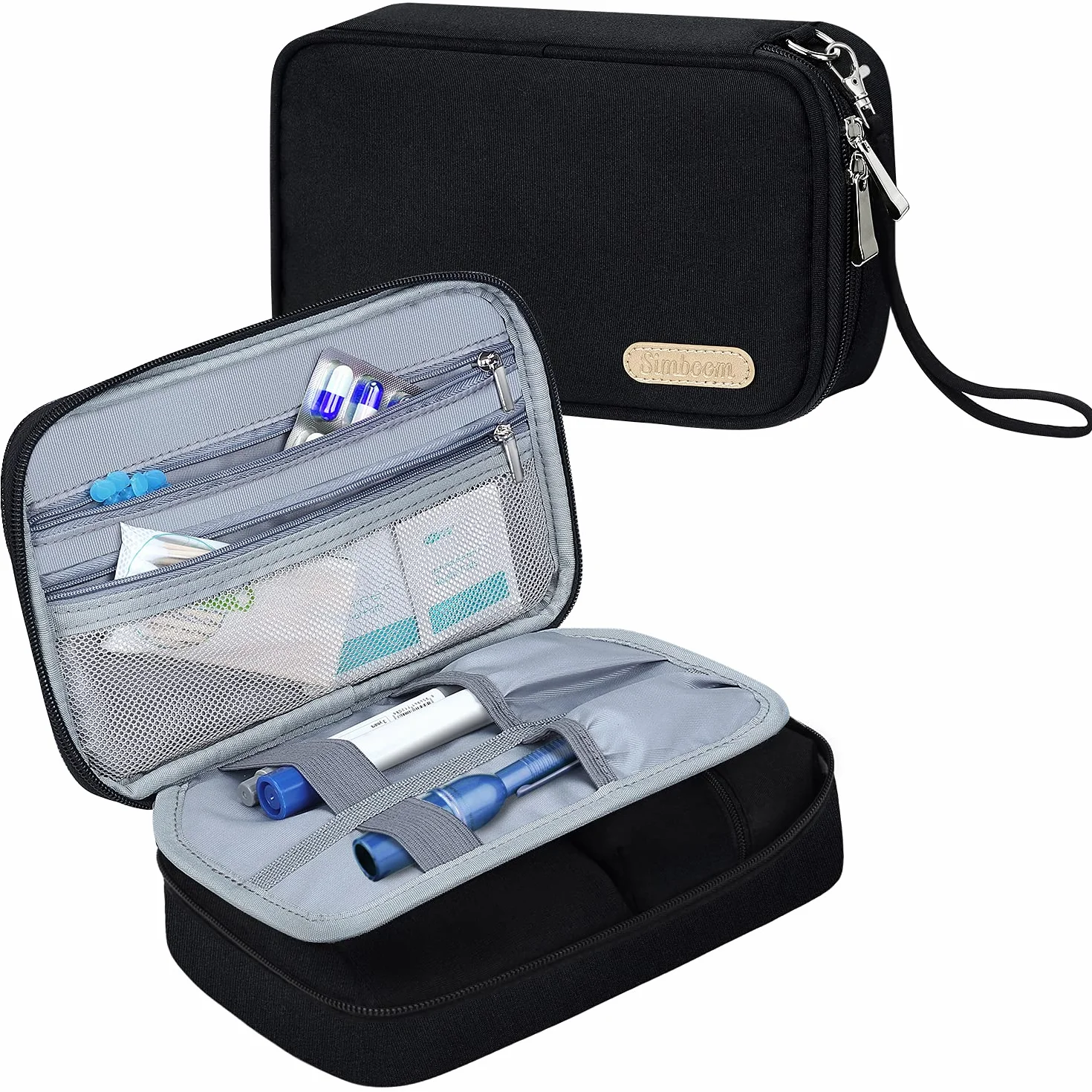 Bolsa Diabética Simboom Doble Capa para Monitor de Glucosa, Tiras de Prueba, Dispositivo de Punción - Negro