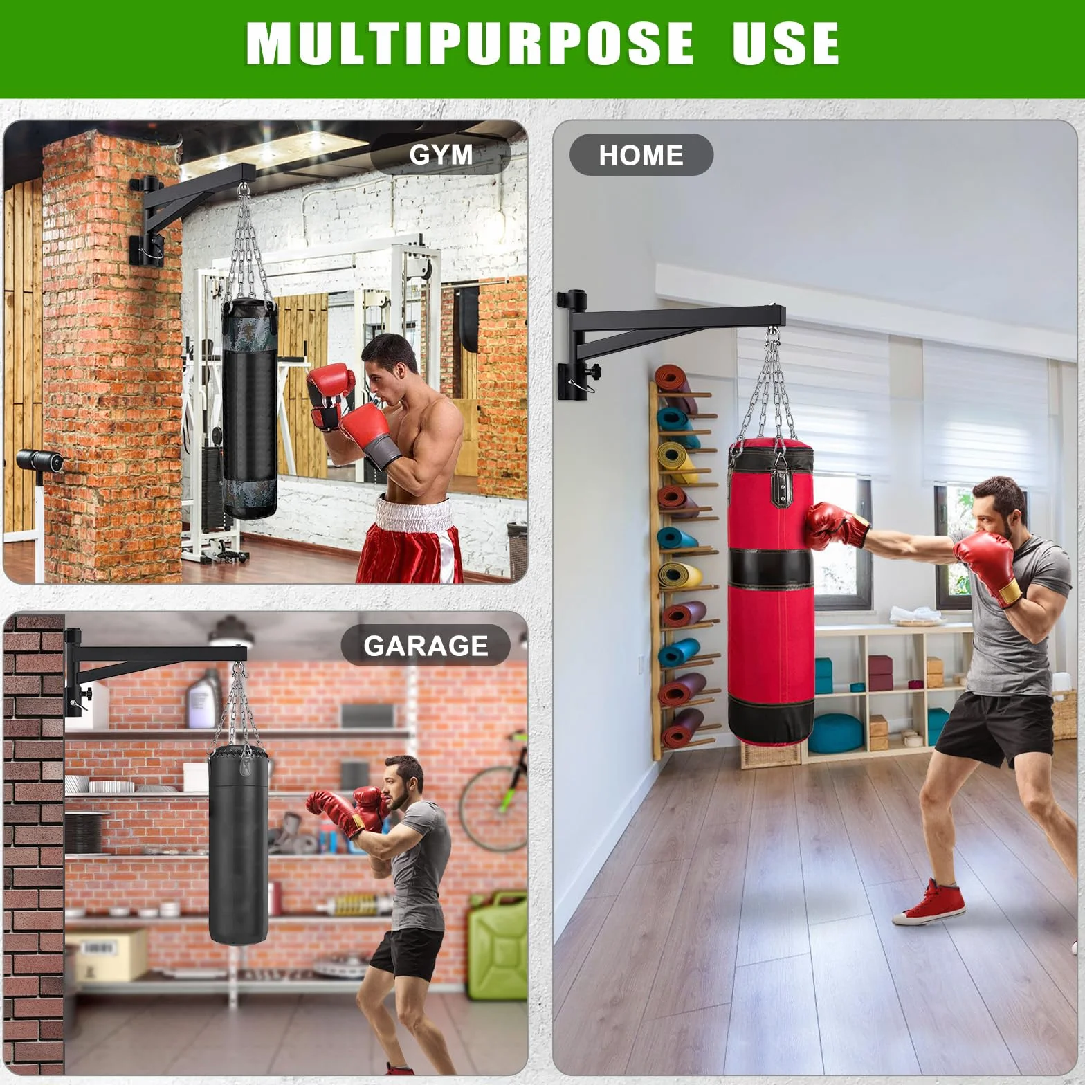 Kipika Soporte de pared para colgar bolsas pesadas de 24 pulgadas, capacidad de 800 libras con soporte giratorio de 360° y diseño plegable, soporte para saco de boxeo para boxeo, Muay Thai, bolsa de