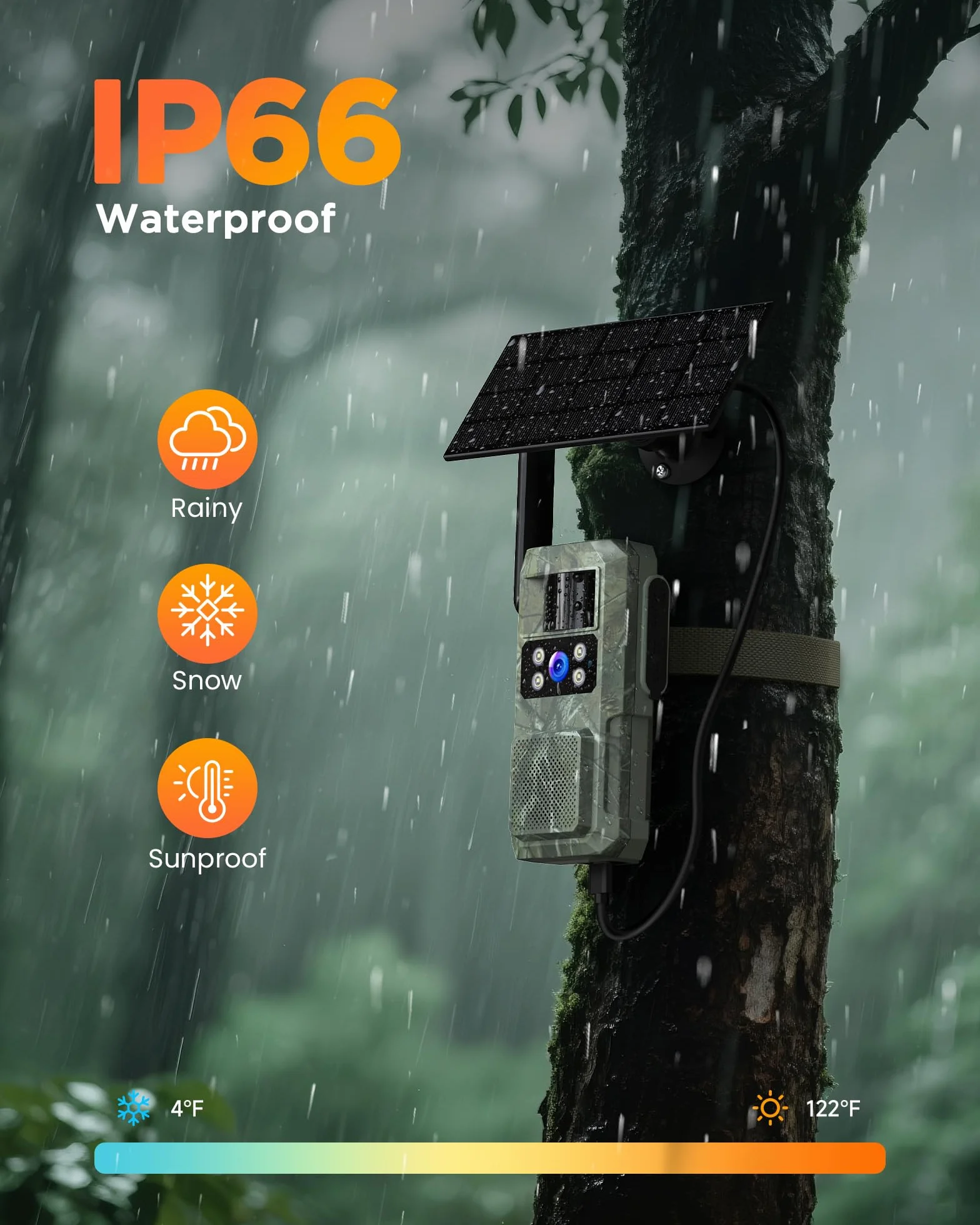 BECAMSO 4G LTE Cámara de Caza Solar 2.7K HD Visión Nocturna Color 8000 mAh IP66 Impermeable