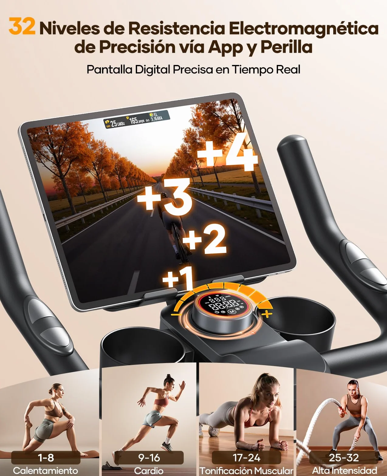 2026 Nueva Toputure Bicicleta Estática Electromagnética, Spinning Profesional con 32 Niveles de Resistencia Precisa vía APP, Bici Estática con Pantalla LCD Táctil, Soporte para Mancuernas, Máx 150KG