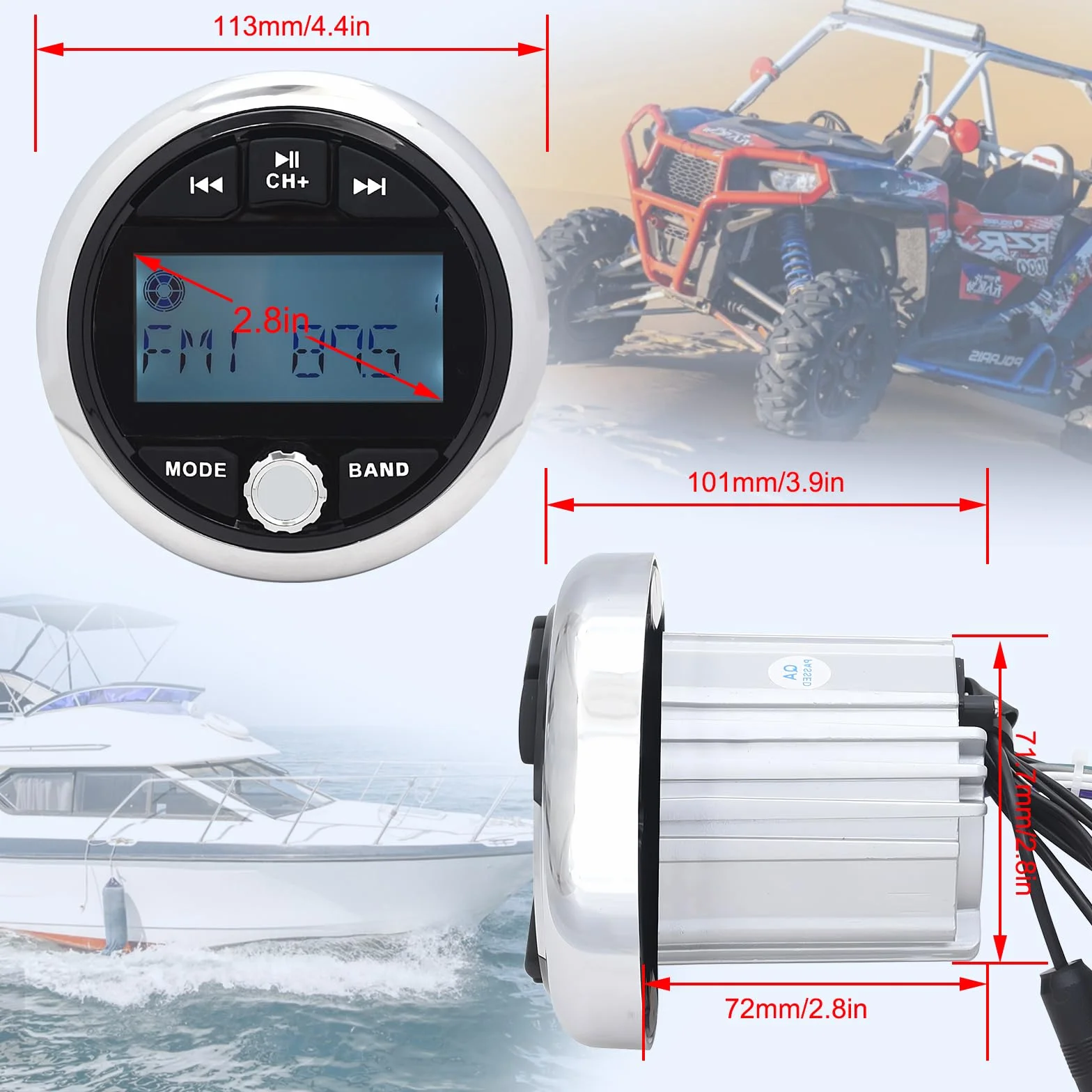 Geloo Barco Marina Impermeable Marine Radio Stereo MP3 Marino Compacto Receptor Multimedia FM Am Resistente al Agua Radio para Estéreo Barcos, Yates, Marinos, Cámper