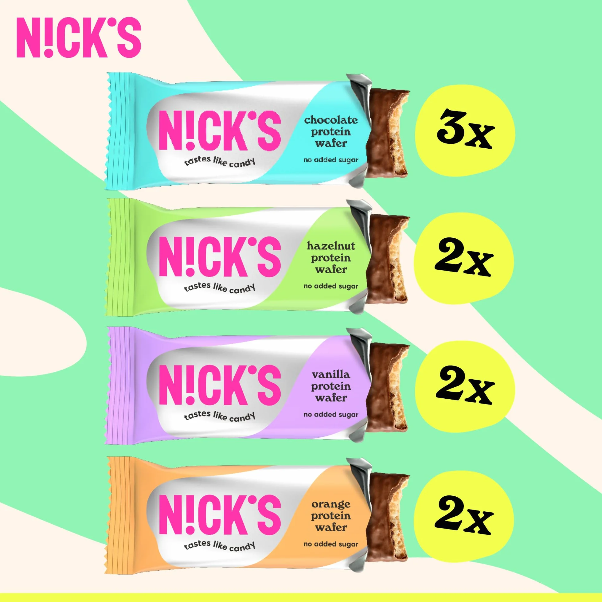 NICKS Barritas Protein wafer 25% Proteína 203 calorías Chocolate Sin Azúcar Añadido Low Carb Snack Bar Sin Gluten 9x40g