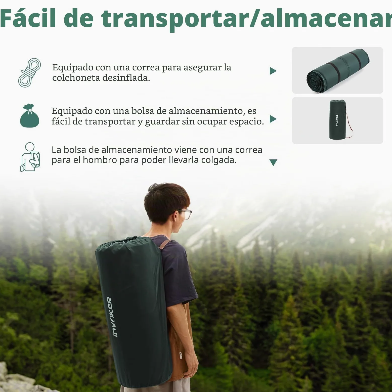INVOKER - Colchoneta de Dormir de Camping – Espuma elástica Ultra Gruesa de 3.1 Pulgadas, autoinflable rápido, aislada, Duradera, con Almohada para Tienda de campaña, mochileros, Viajes y Senderismo