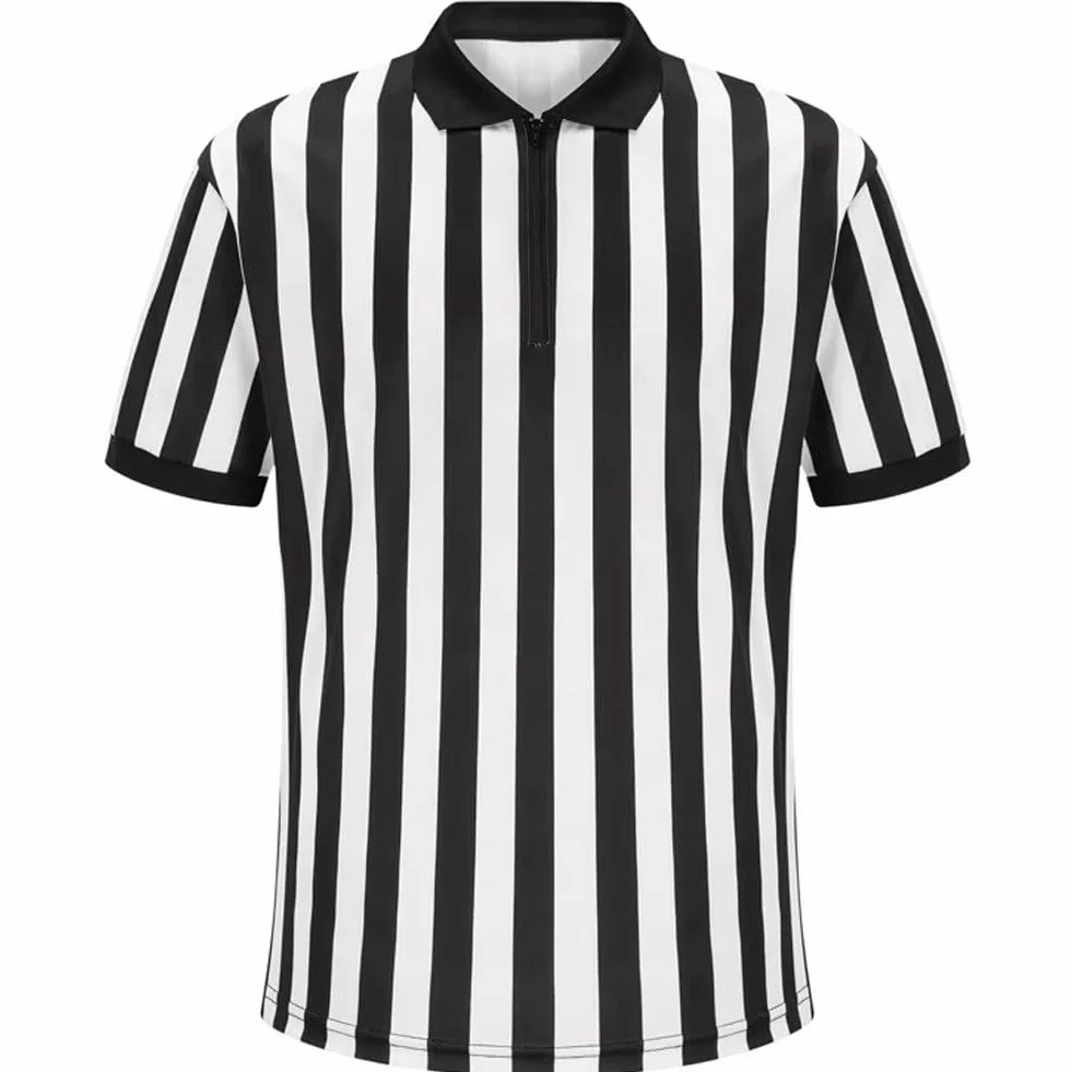 Camiseta Deportiva Oficial De Árbitro a Rayas Blancas Y Negras para Hombre, Camiseta De Árbitro con Cuello Y Cremallera, Uniforme Profesional De Árbitro