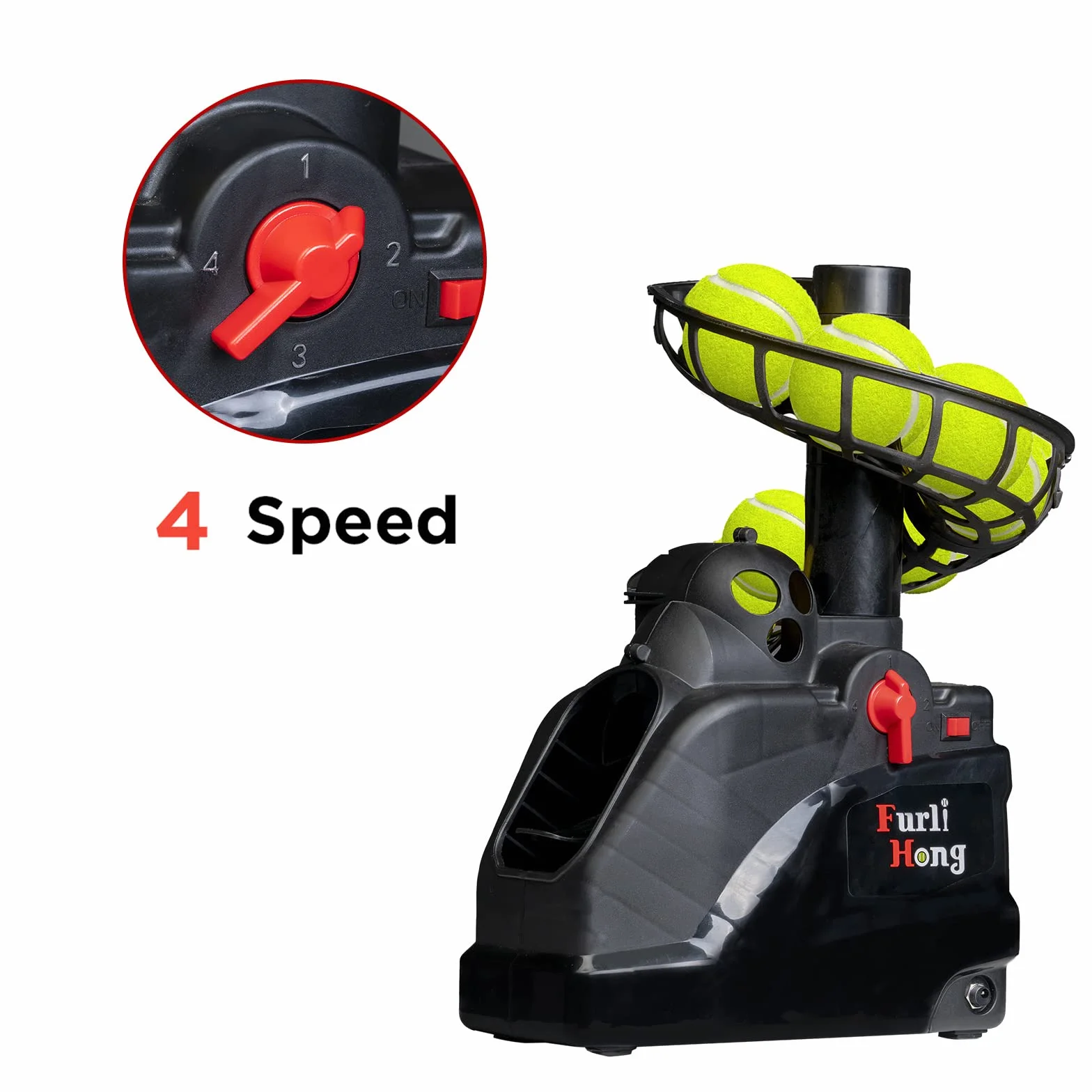 Furlihong 6802BH Lanzador de Pelotas 2 en 1 para Béisbol y Tenis, Velocidad de Lanzamiento Ajustable, Alimentado por Batería o Adaptador de Corriente, Pista Extendible, Ideal para Niños