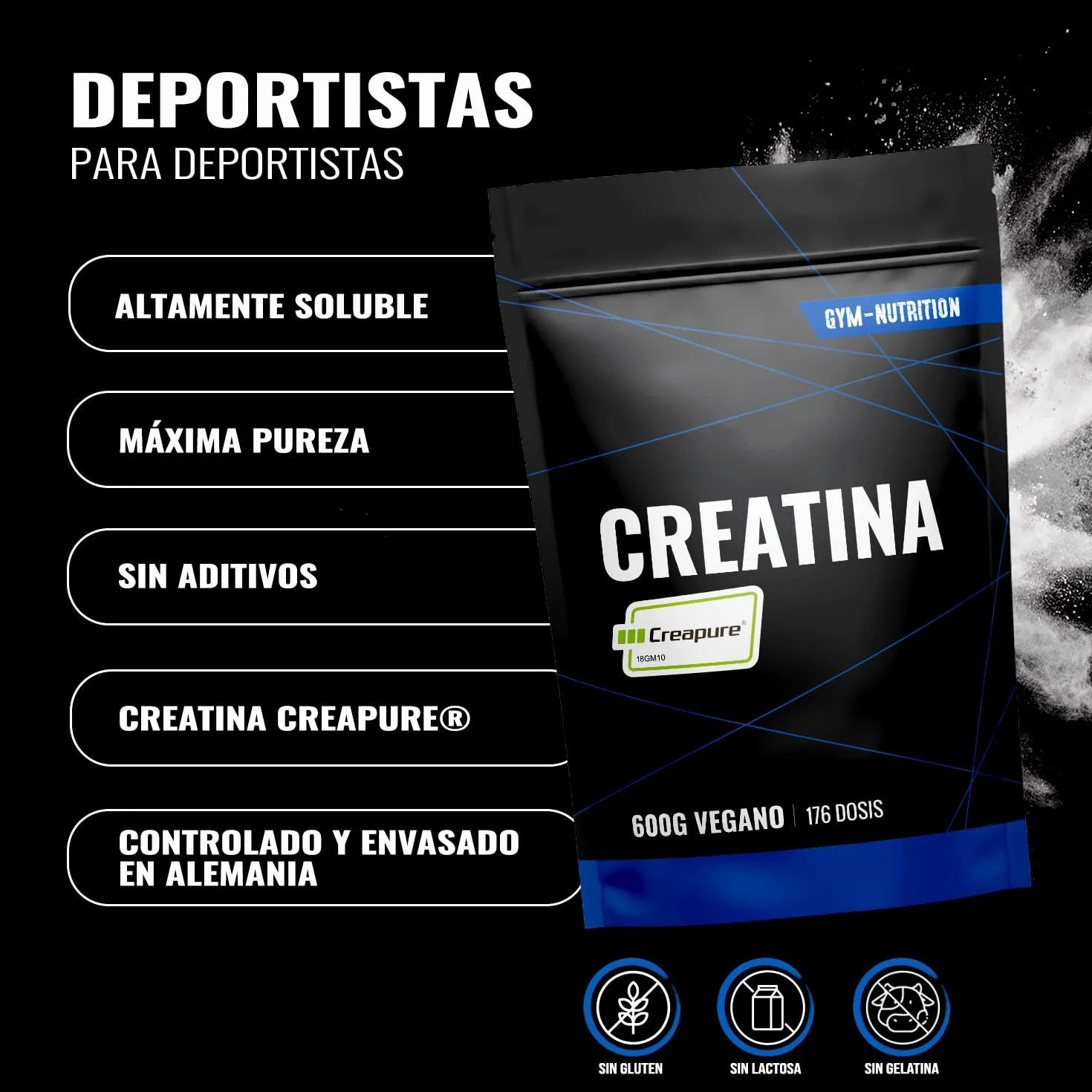 Creatina Monohidratada Creapure® 600 g Polvo Vegano Envasado en Alemania