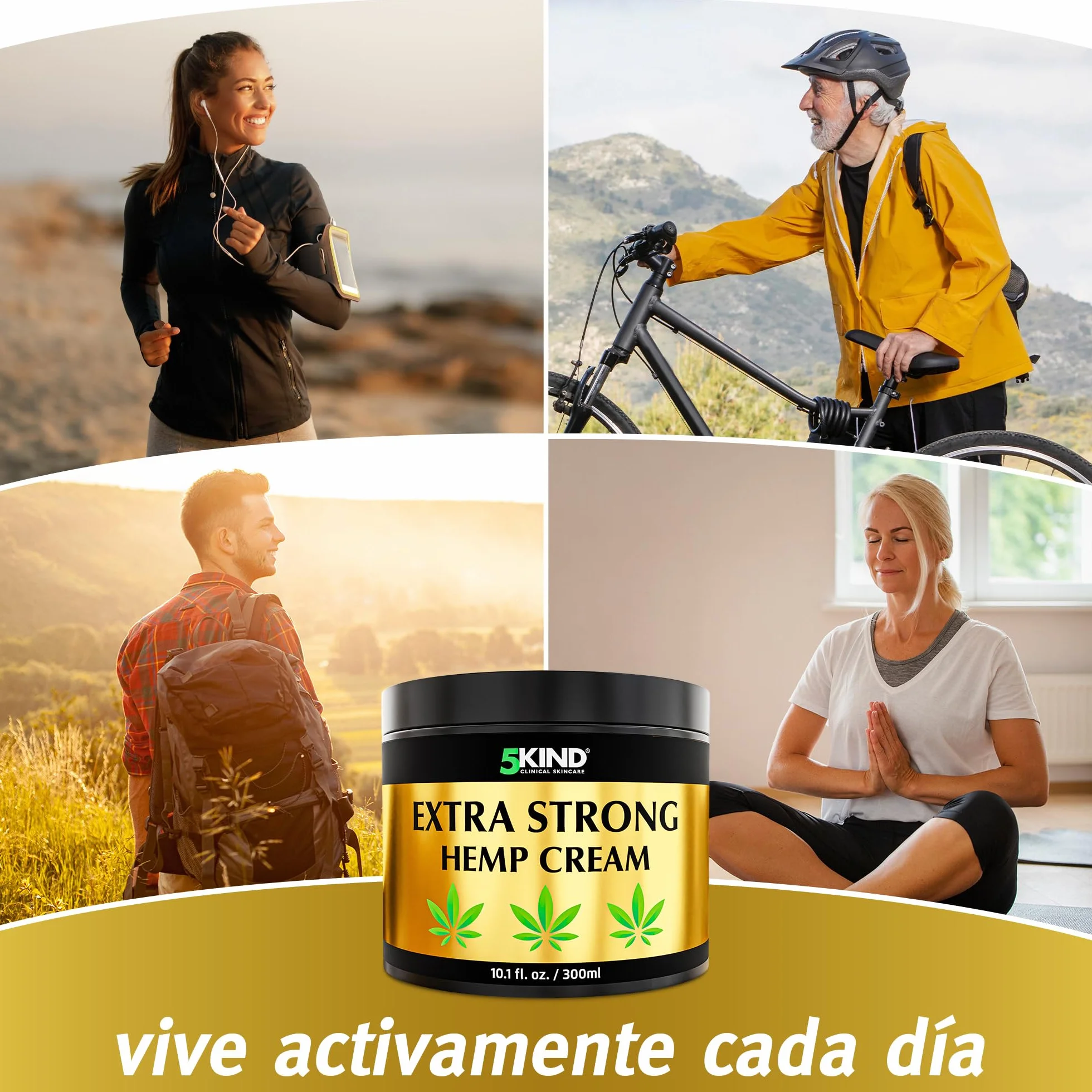 5kind Crema de cáñamo extra fuerte 300 ml - Crema de aceite de cañamo y árnica - Rica en extractos naturales