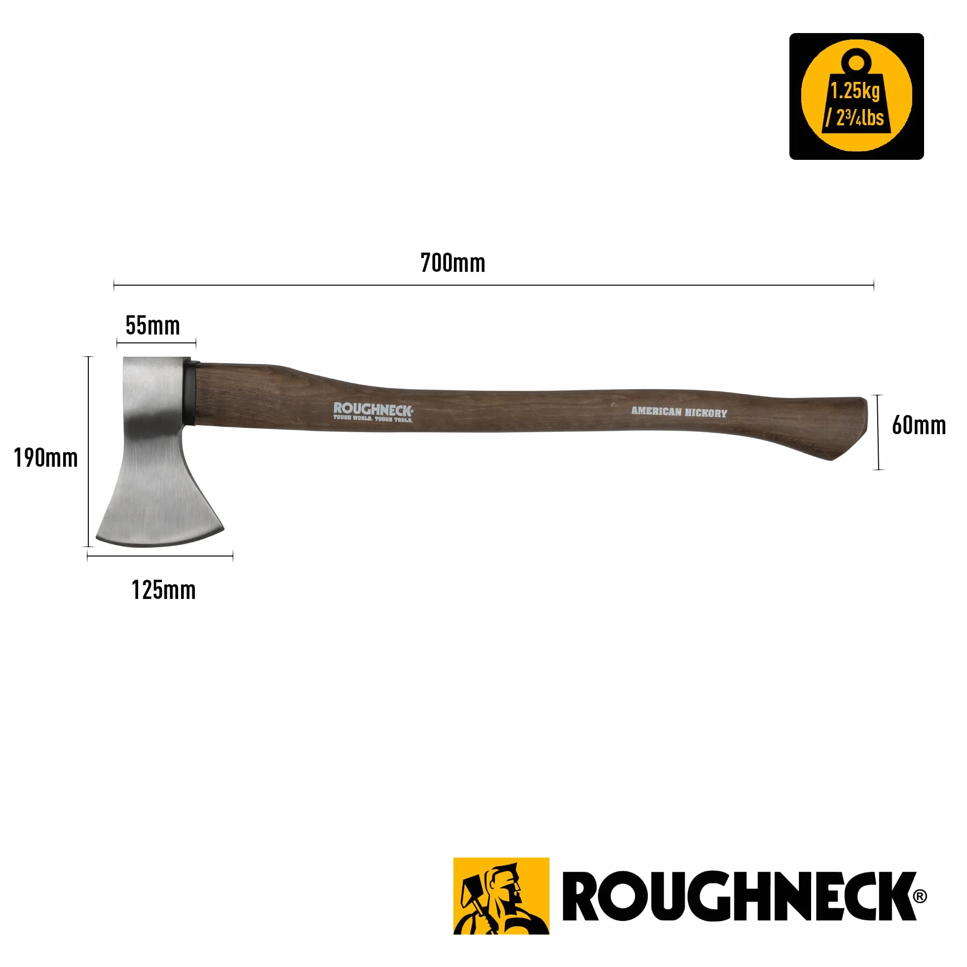 Roughneck ROU65673 Axt mit traditionellem Hickory-Stiel, gesenkgeschmiedet, wärmebehandelter Stahl mit schützender Segeltuchscheide – 1,25 kg (2¾lbs)