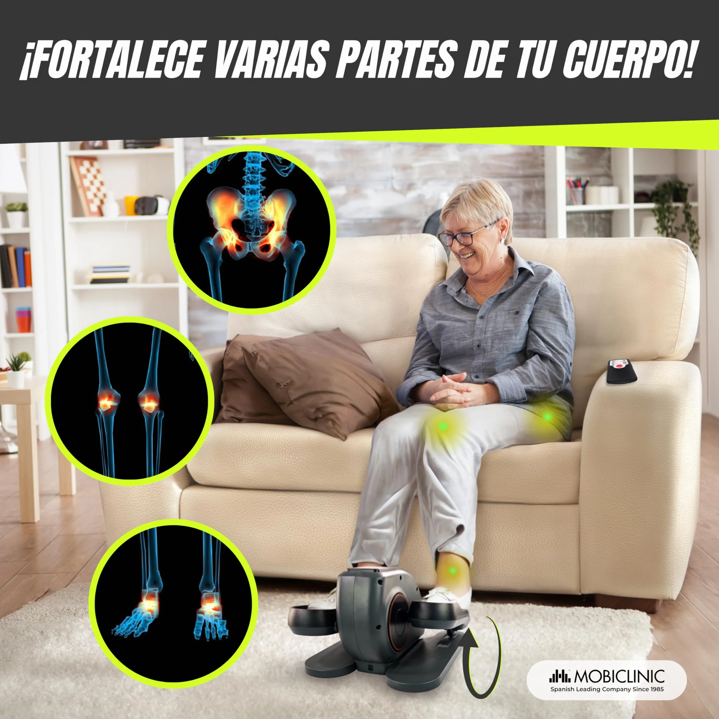 Mobiclinic® Fitness, Pedaleador eléctrico, Veleta, 10 velocidades, 3 programas, Pedales estáticos, Pantalla LCD, 60w, Resistencia Ajustable, Mando, Antideslizantes, Motor silencioso