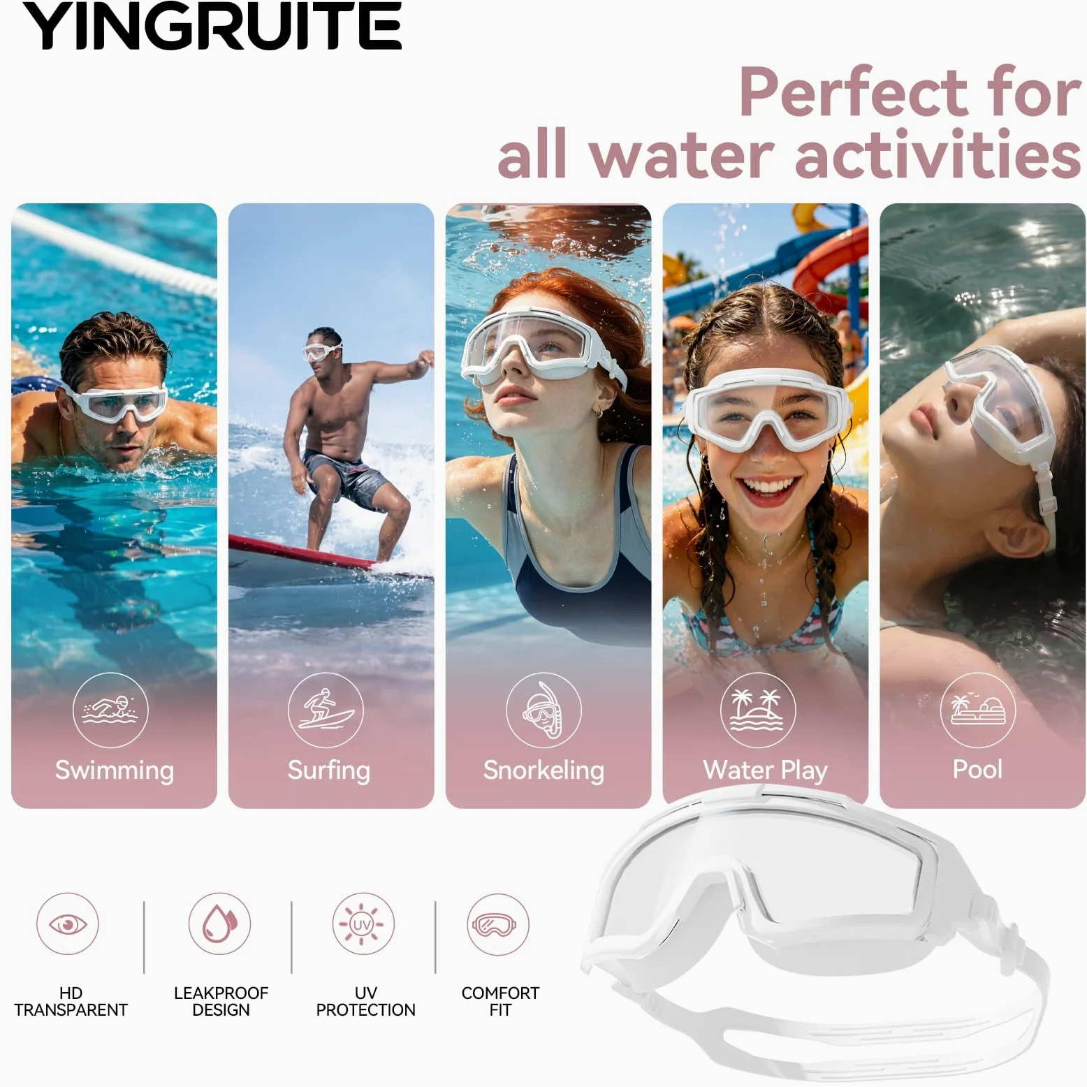 Gafas de natación antivaho a prueba de fugas para adultos, gafas de agua de visión amplia para hombres y mujeres, bonitas gafas de piscina para natación en interiores y exteriores
