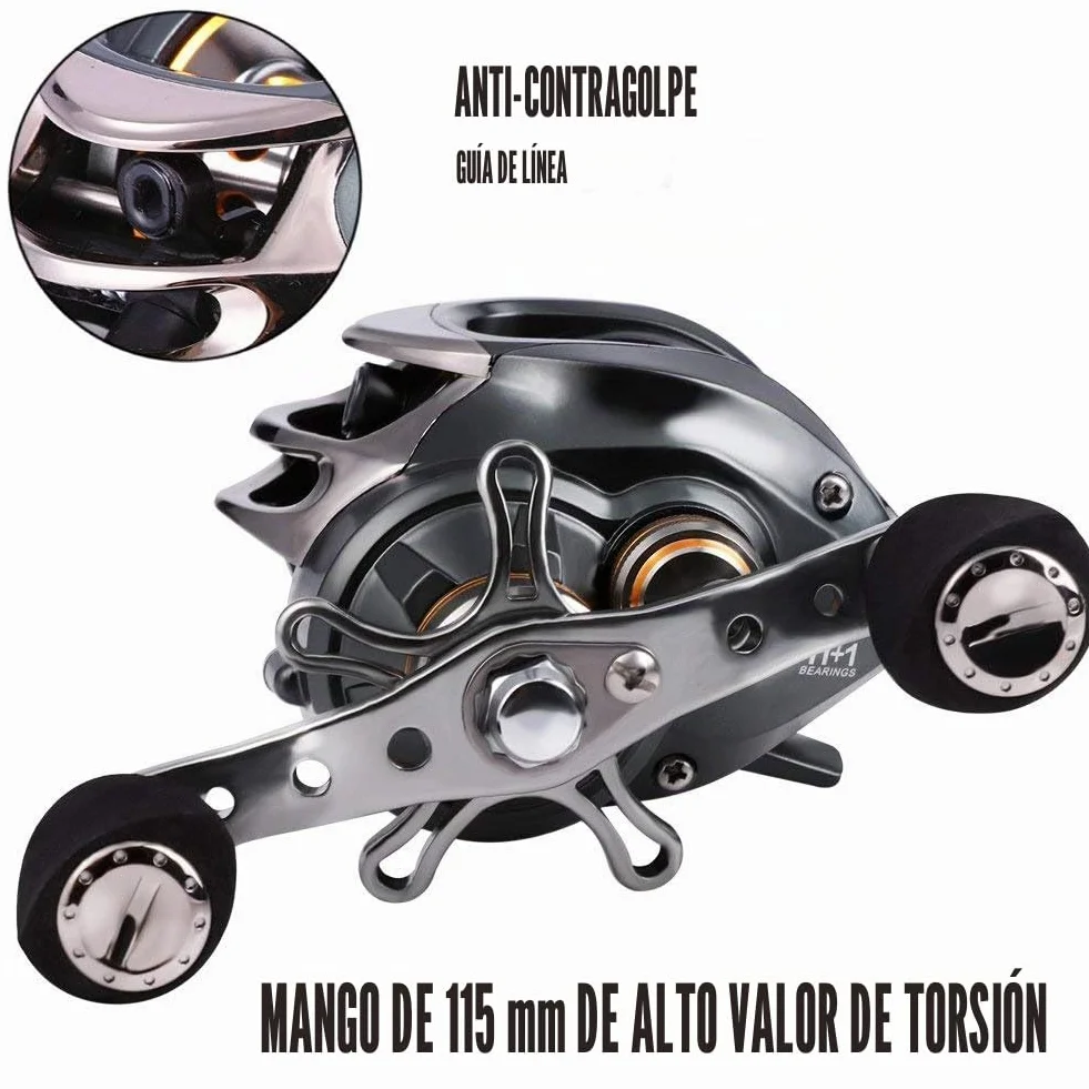Sougayilang Carrete de cebo, 12 rodamientos de acero inoxidable, 18LB Super Drag, magnético de doble freno carrete de pesca para bajos, cangrejos
