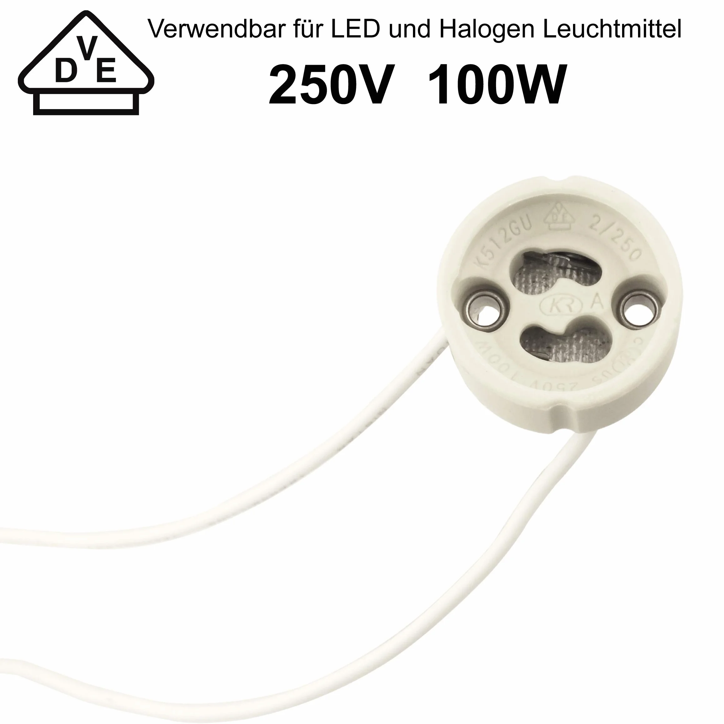 EACLL GU10 Bases para Lámparas, Casquillo Portalámparas Zócalo de Cerámica, Pack de 10, Con Cable de Silicona