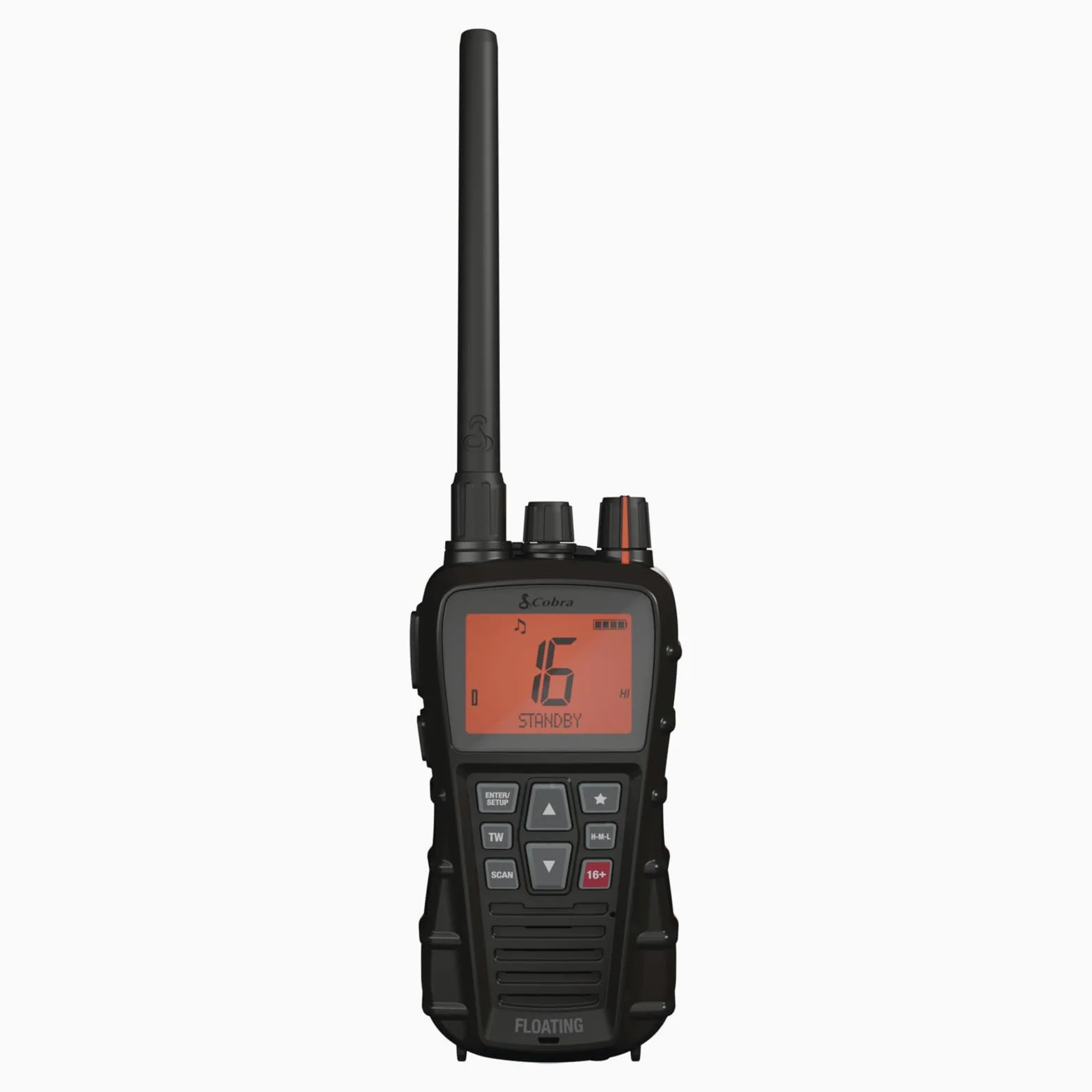 Cobra BlueBound 350 Radio Marina VHF Flotante de Mano - 6 W, Float n' Flash, IPX7 Impermeable, Sumergible, Pantalla LCD día/Noche, escaneo de Memoria, Tri-Watch, Negro