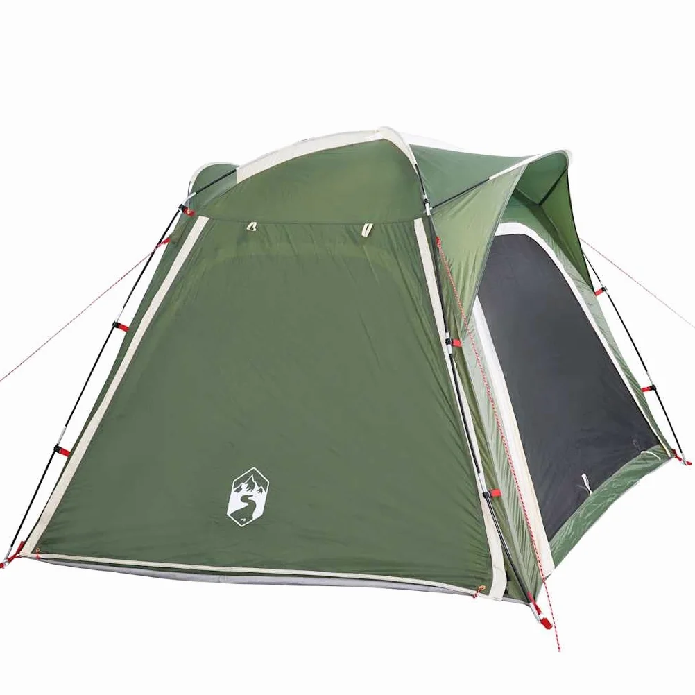 Tienda de campaña para 4 personas en verde con sistema de liberación rápida, tienda familiar impermeable con ventilación y protección contra insectos, tienda de campaña ligera con toldo y bolsa de