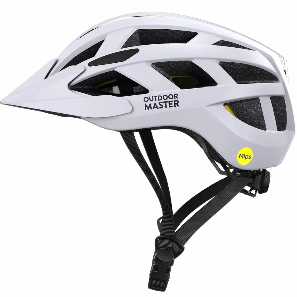 Outdoor Master - Casco de bicicleta para hombre y mujer – Modelo GEM con sistema MIPS, 25 tomas de aire, visera extraíble – Ajuste ajustable – Excelente para ciclismo y monopatín
