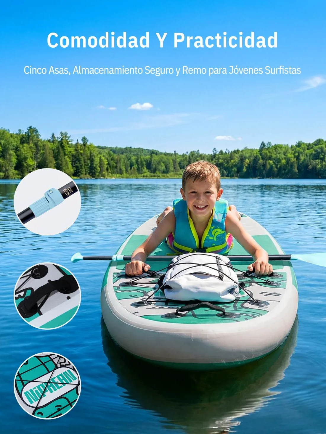 Niphean Tabla Paddle Surf Hinchable con Accesorios 320cm/230cm Sup | Tabla Paddle Surf Rígida, Antideslizante, Kit Reparación, Adultos, Jóvenes, Principiantes, Yoga