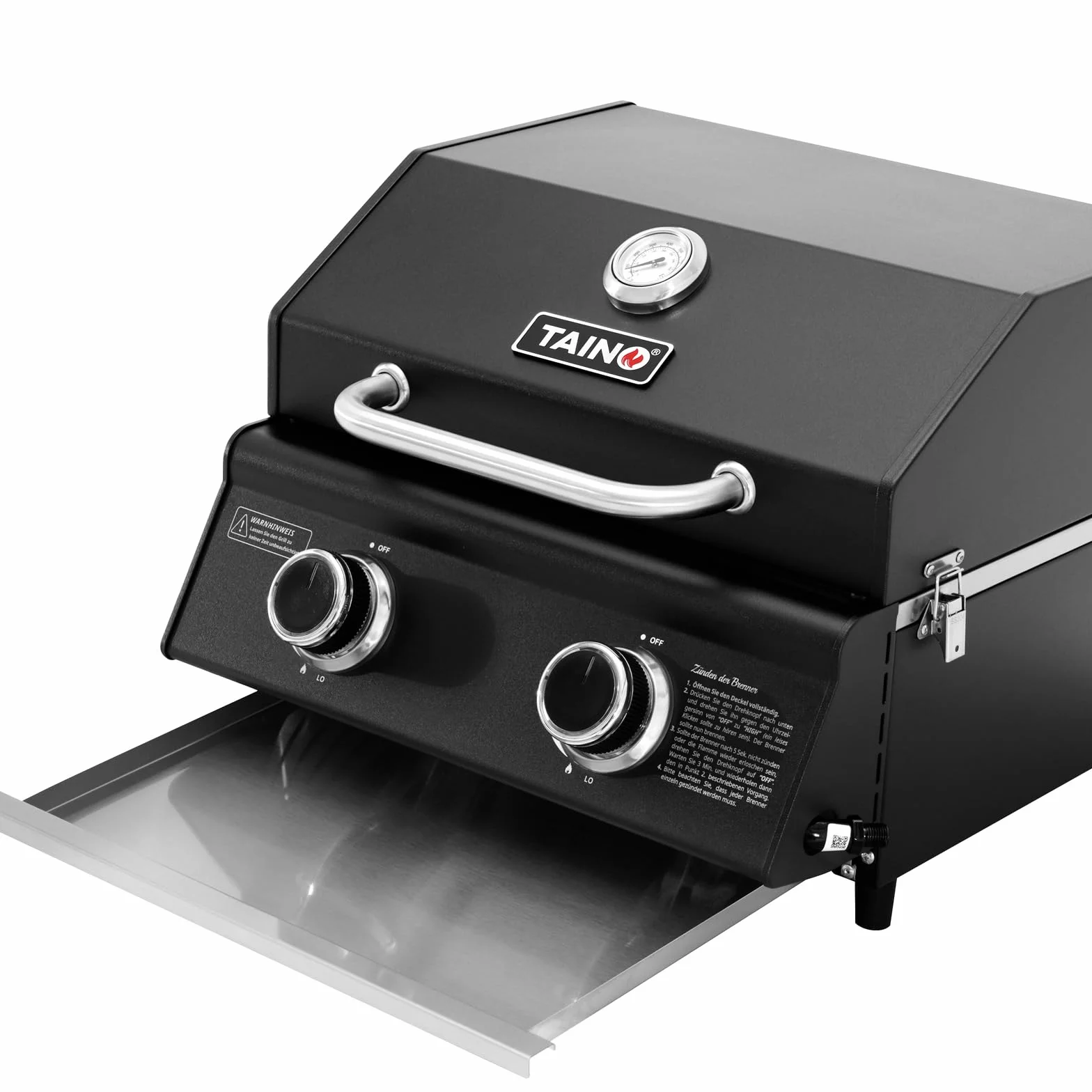 TAINO Platinum Compact Dark - Parrilla de mesa con 2 quemadores, parrilla de gas compacta para camping, mini barbacoa portátil