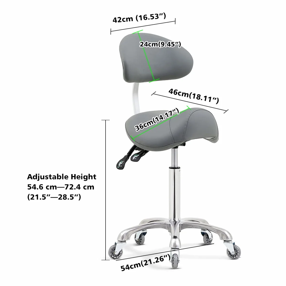 Taburete con Ruedas Dental Tatuaje Esteticista con Soporte para la Espalda Gris