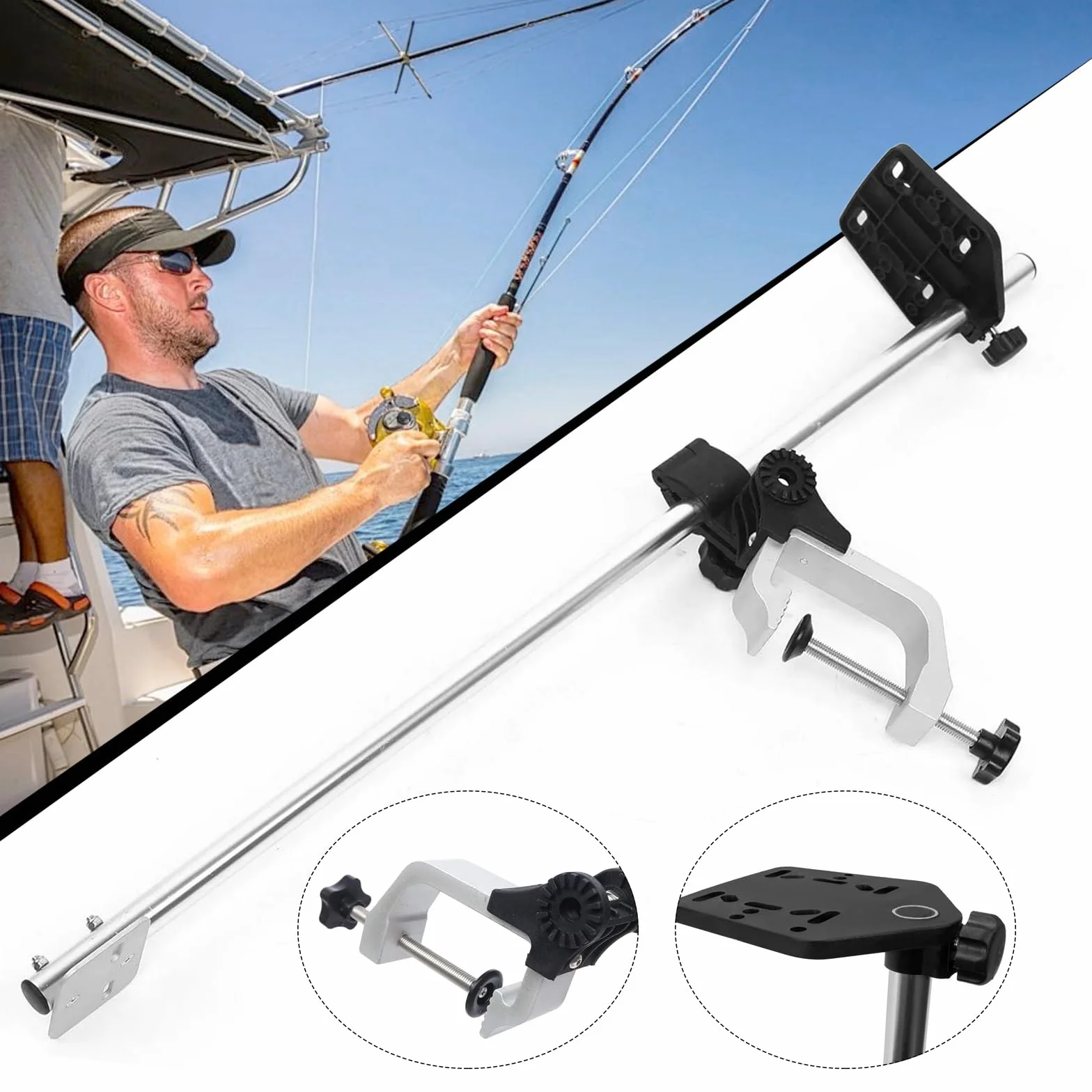 Soporte para Sonda De Pesca Giratorio 360° Aleación De Aluminio Abrazadera Ajustable Universal 80cm