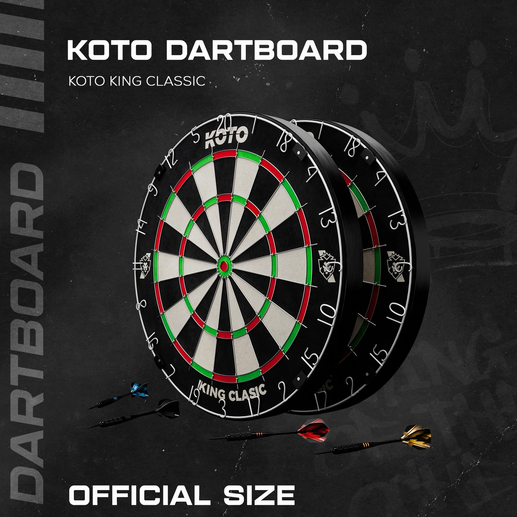 KOTO King Classic Edition Dartboard, Official Tournament Size, Fine Wiring, Red Number Ring, Sisal