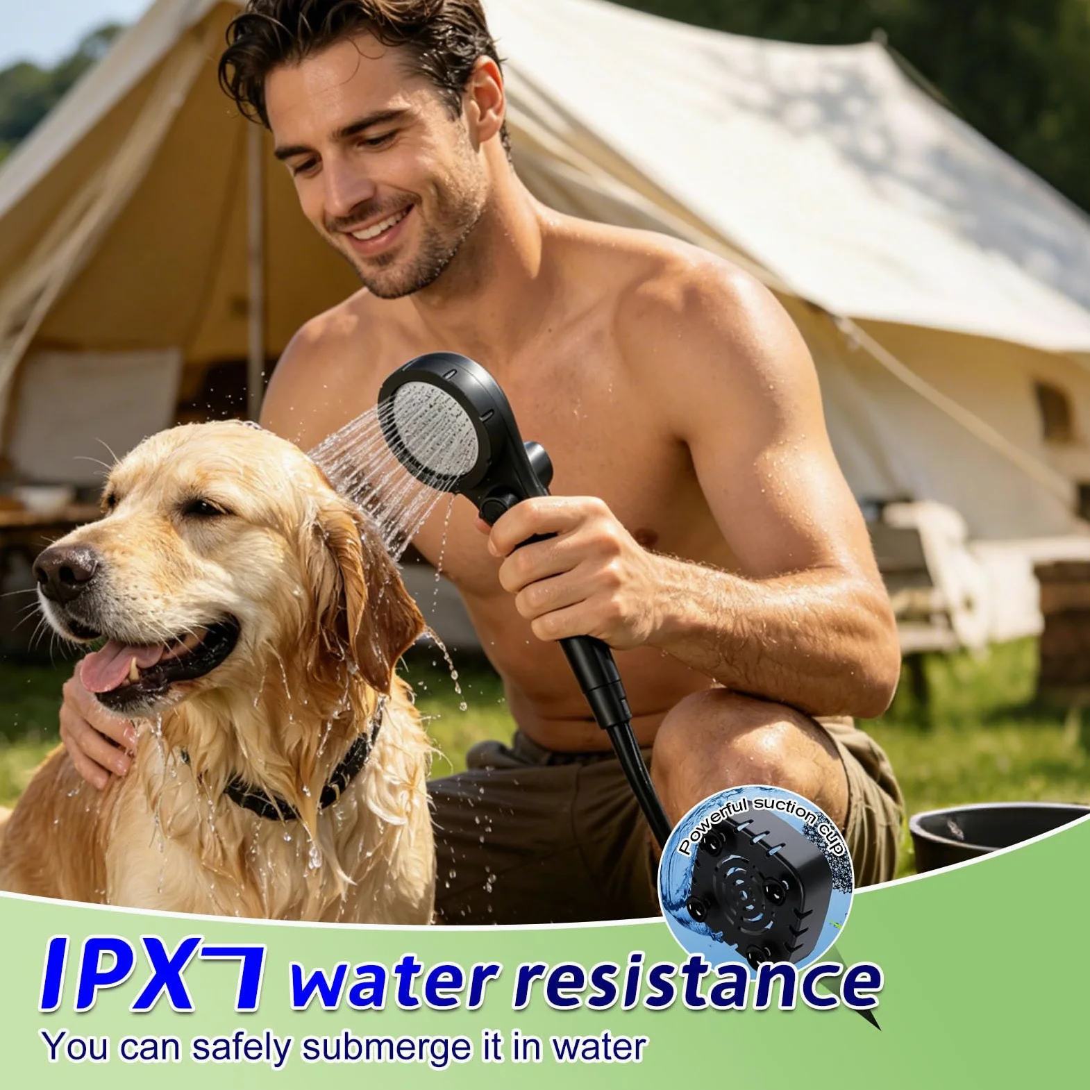 Ducha Portatil Camping con Pantalla LED – Bomba de Ducha Exterior IPX7 Impermeable para Jardín, Playa, Coche y Mascotas