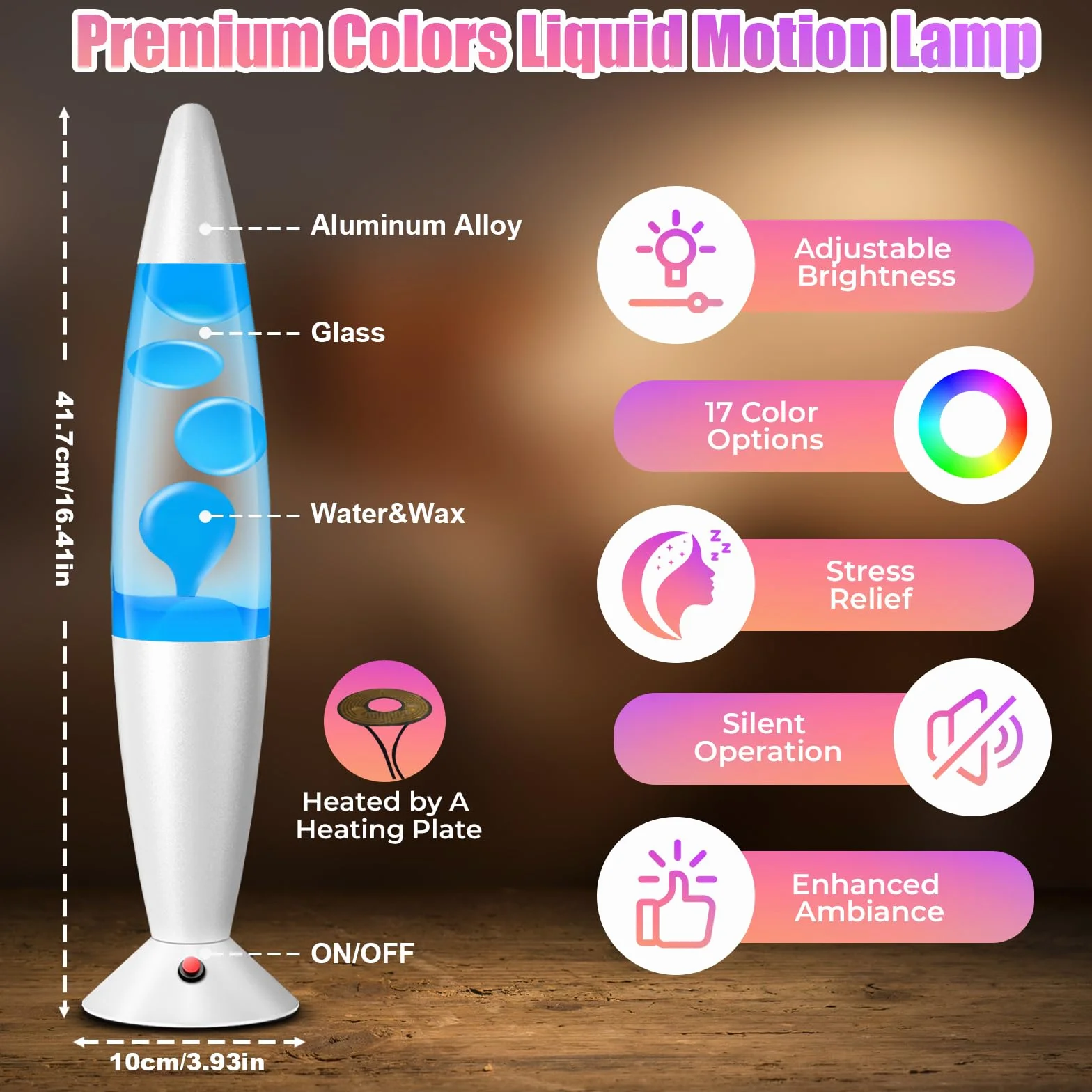 Lámpara de Movimiento Líquido 16" con Control Remoto, 17 Cambios de Color, Blanco Plateado