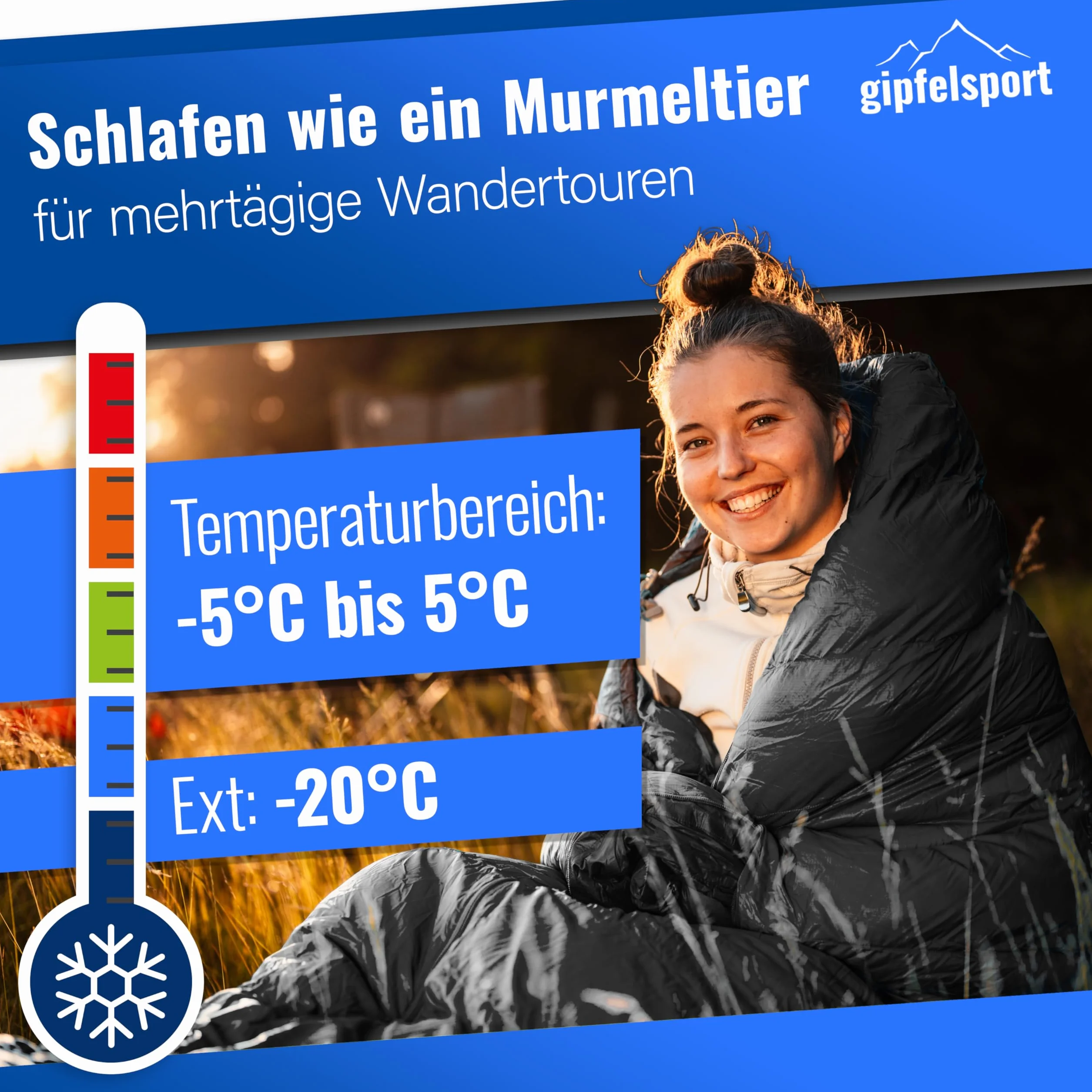 gipfelsport Saco de Dormir Momia - Saco de Dormir de Exterior para Adultos y Niños | para Invierno, Otoño y Primavera