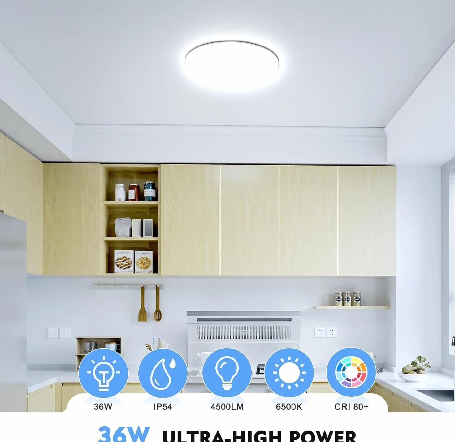 Plafon LED Techo 36W 4500LM IP54 Impermeable 6500K Lámpara de Baño