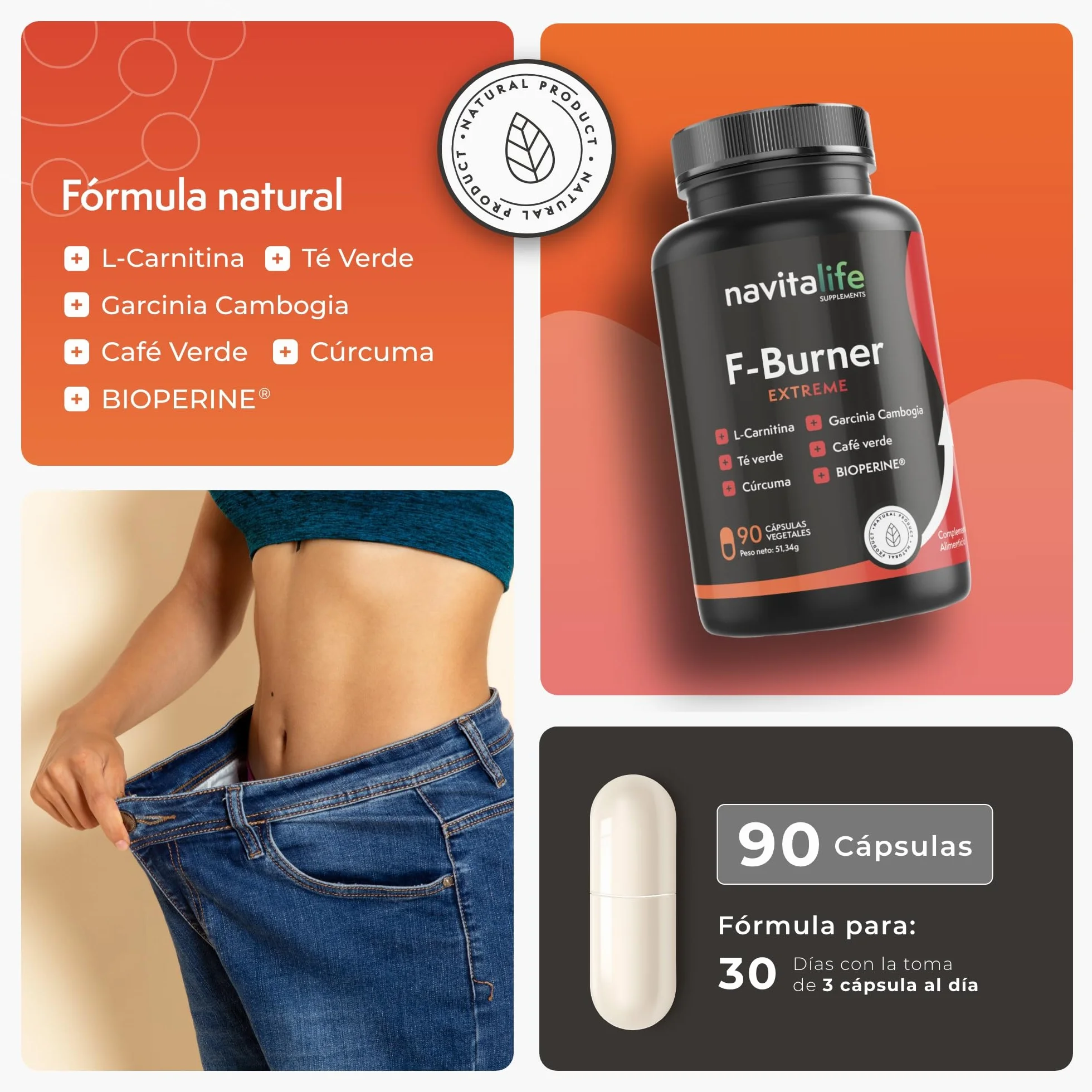 F-Burner Extreme Con L-Carnitina Carnipure y Extractos Naturales 90 Cápsulas