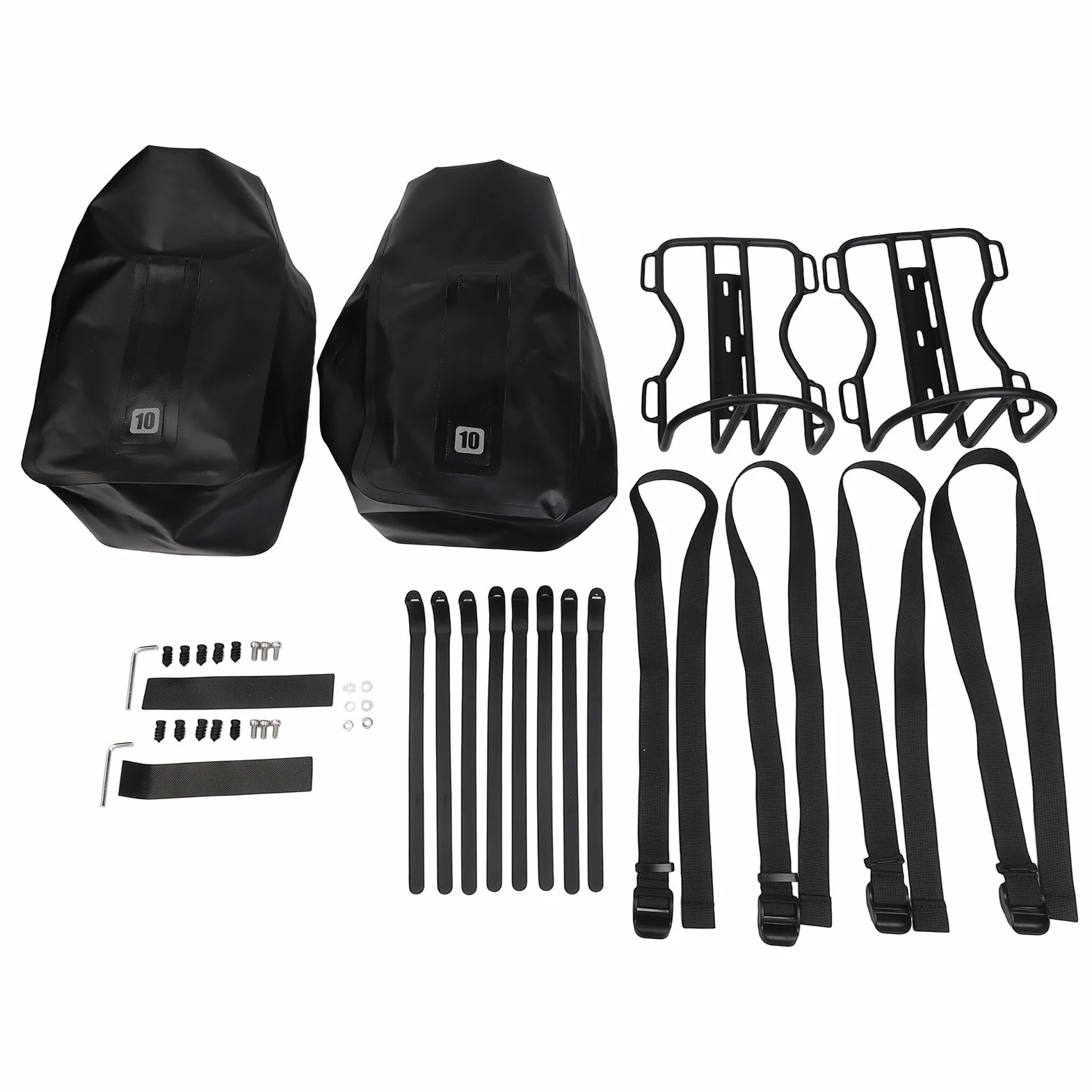 Aleación de aluminio frontal, soporte de horquilla y bolsa de bicicleta impermeable de 10 L, alforja de manillar de nailon, para bicicleta de carretera, soporte de scooter de bicicleta eléctrica