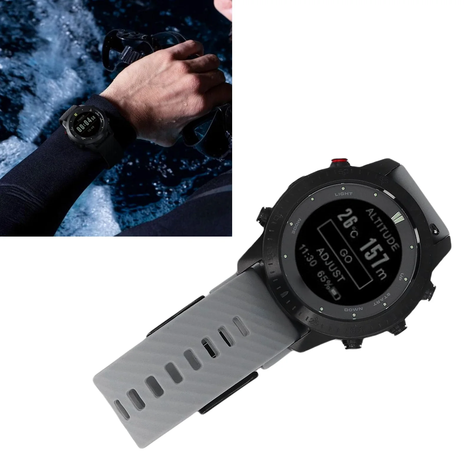 Reloj de Pulsera de Buceo Reloj Deportivo Inteligente con Bluetooth 100 M Computadora de Buceo para Hombres Aleación Ligera de Ti con Correa Gris Claro