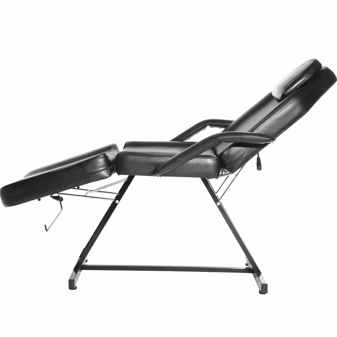 Camilla de Masaje Ajustable Plegable de Cuero PU con Taburete Negro
