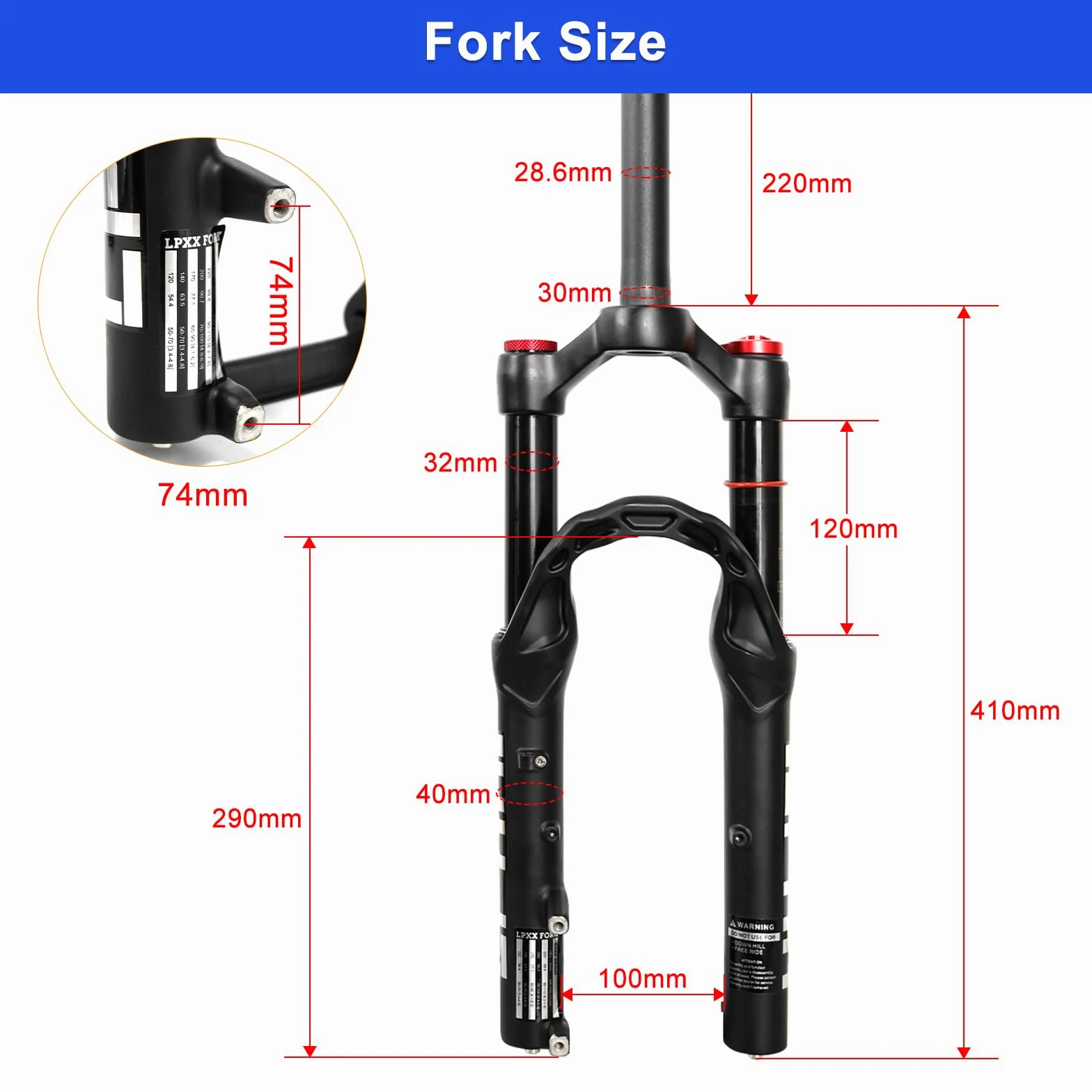 Horquilla de suspensión neumática de bicicleta de 20 pulgadas, 120 mm de viaje, horquilla QR MTB de 9 mm, tubo recto de 1 1/8 pulgadas, bloqueo manual, horquilla delantera de freno de disco