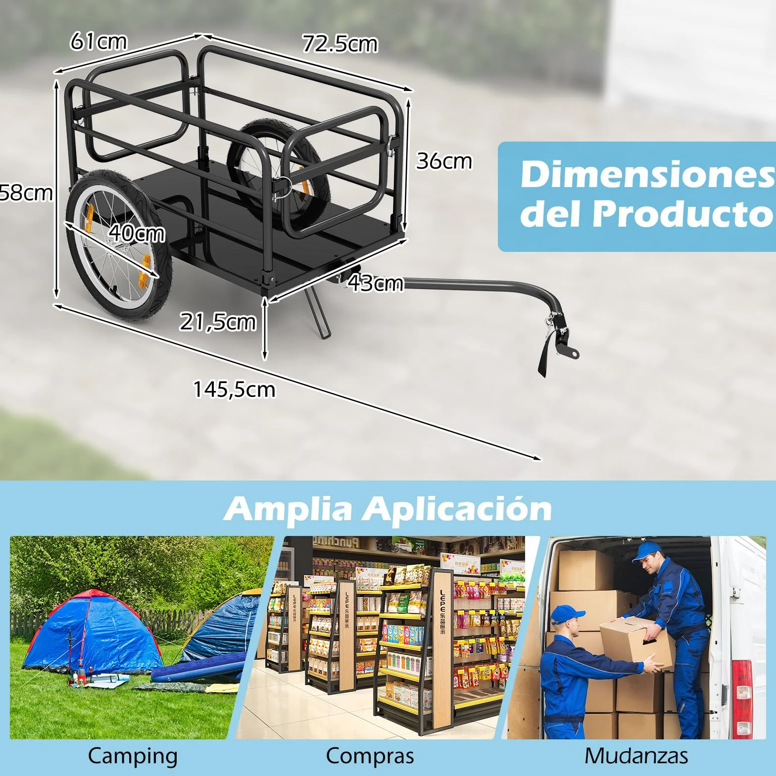 COSTWAY Remolque de Carga para Bicicletas Carga 60kg, Remolque de Bicicleta con Funda de Tela Oxford, Ruedas Inflables de 41 cm y Marco Plegable, Remolque para Bici de Transporte para Camping